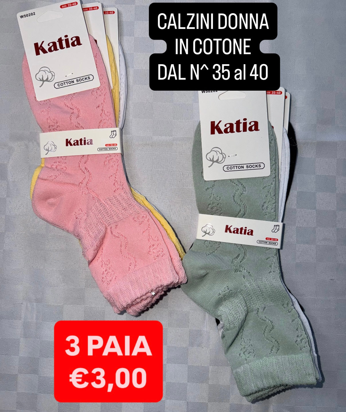 CALZINO DONNA IN COTONE CORTO Dal Numero 35 al 40,CONFEZIONE DA 3 PAIA (COLORE CASUALE)