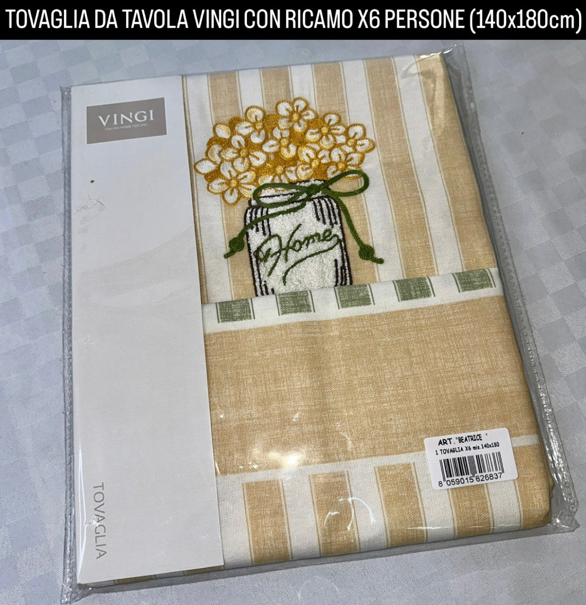 TOVAGLIA DA TAVOLA VINGI CON RICAMO X6 PERSONE (140x180cm)