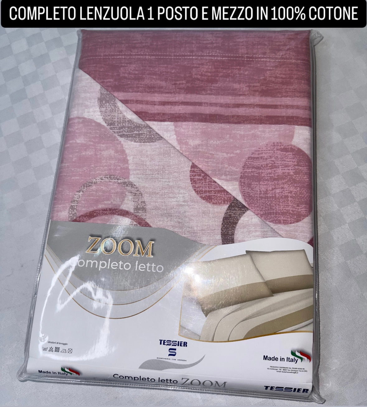 COMPLETO LENZUOLA 1 POSTO E MEZZO IN 100% COTONE Lenzuolo sopra, Lenzuolo sotto con angoli e Federe