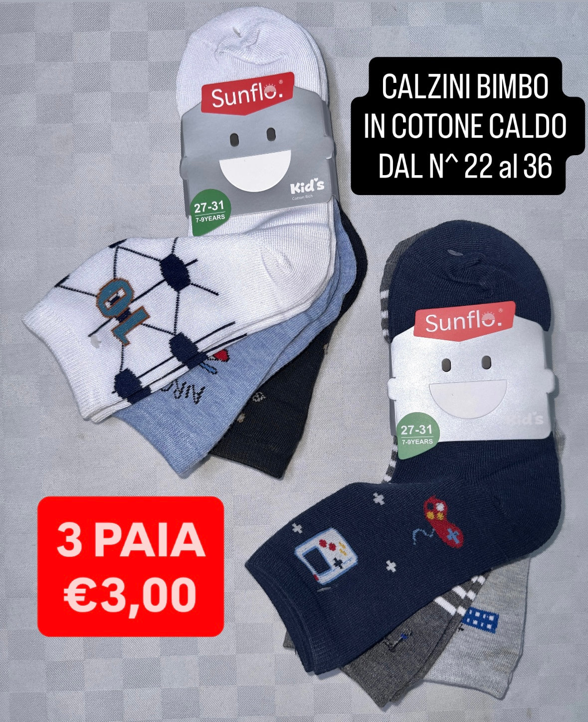 CALZINO BIMBO IN COTONE CALDO SET DA 3 PAIA (COLORE CASUALE)