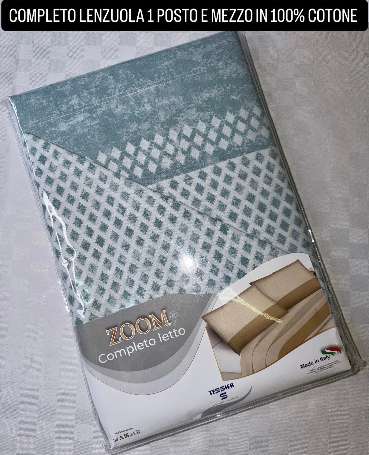 COMPLETO LENZUOLA 1 POSTO E MEZZO IN 100% COTONE Lenzuolo sopra, Lenzuolo sotto con angoli e Federe