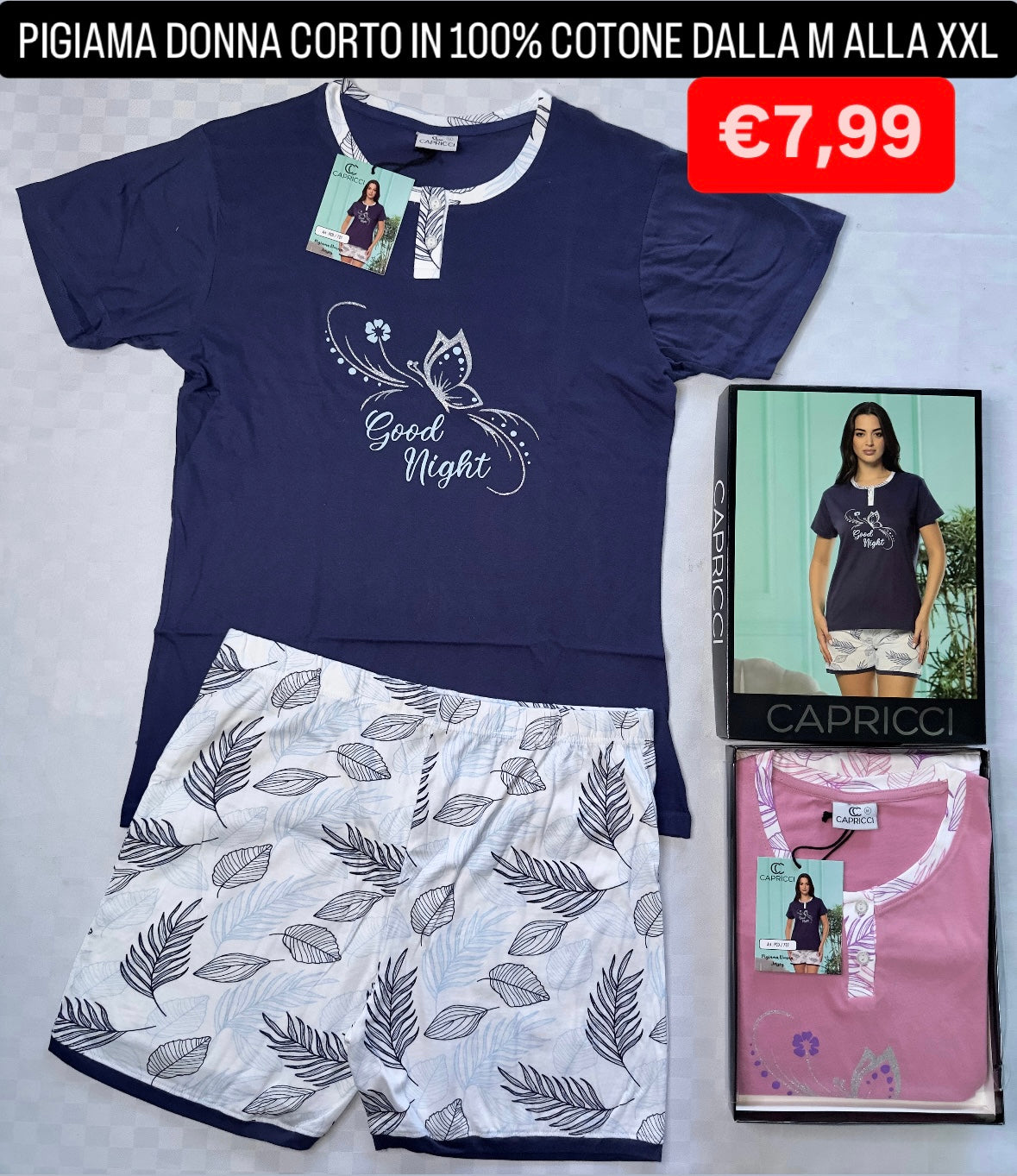 PIGIAMA DONNA IN COTONE 100% MEZZA MANICA E PANTALONCINO