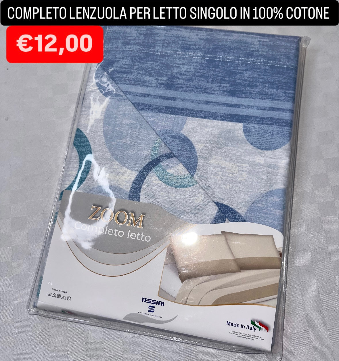 COMPLETO LENZUOLA SINGOLO IN 100% COTONE Lenzuolo sopra,Lenzuolo sotto con angoli e Federa