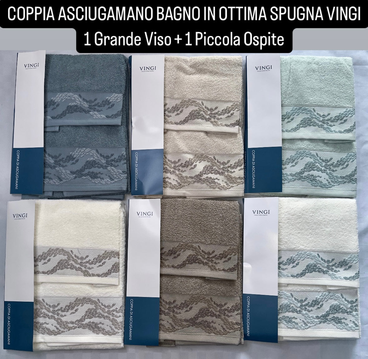 COPPIA DI ASCIUGAMANI VINGI IN OTTIMA SPUGNA 1 Grande Viso + 1 Piccola Ospite art.Livia