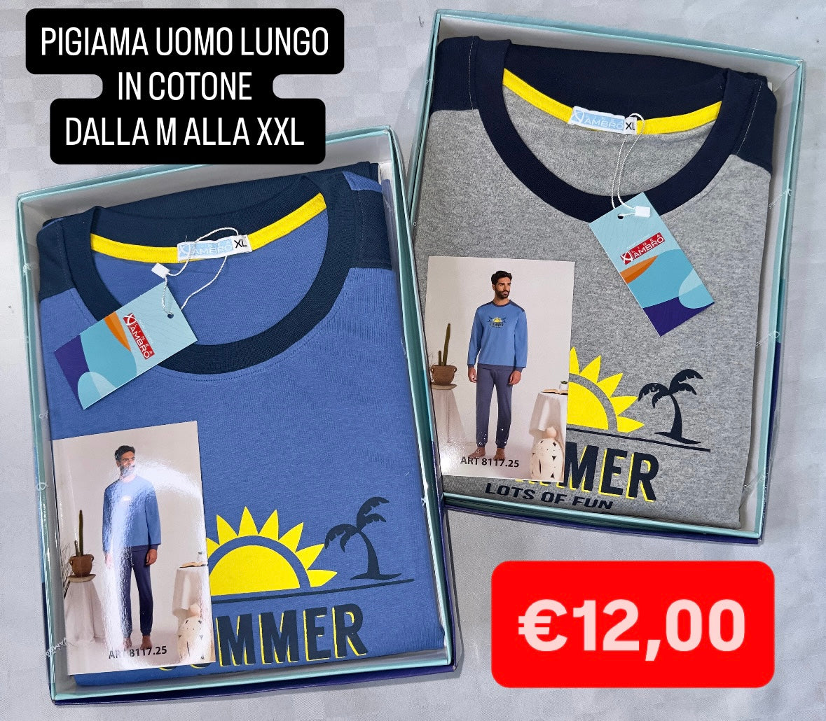 PIGIAMA UOMO IN COTONE MANICA LUNGA E PANTALONE LUNGO AMBRO