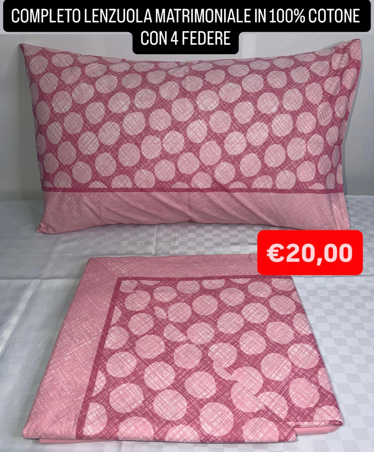 COMPLETO LENZUOLA MATRIMONIALE IN 100% COTONE CON 4 FEDERE , contiene Lenzuolo sopra, Lenzuolo sotto con angoli e 4 Federe