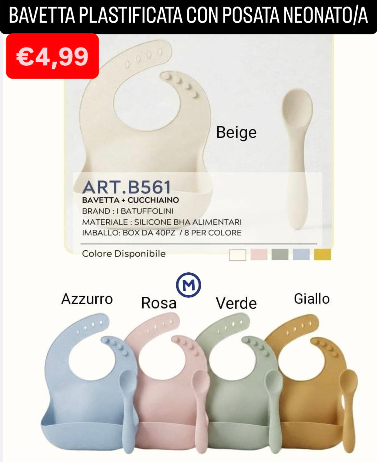 BAVETTA PLASTIFICATA CON POSATA NEONATO/A