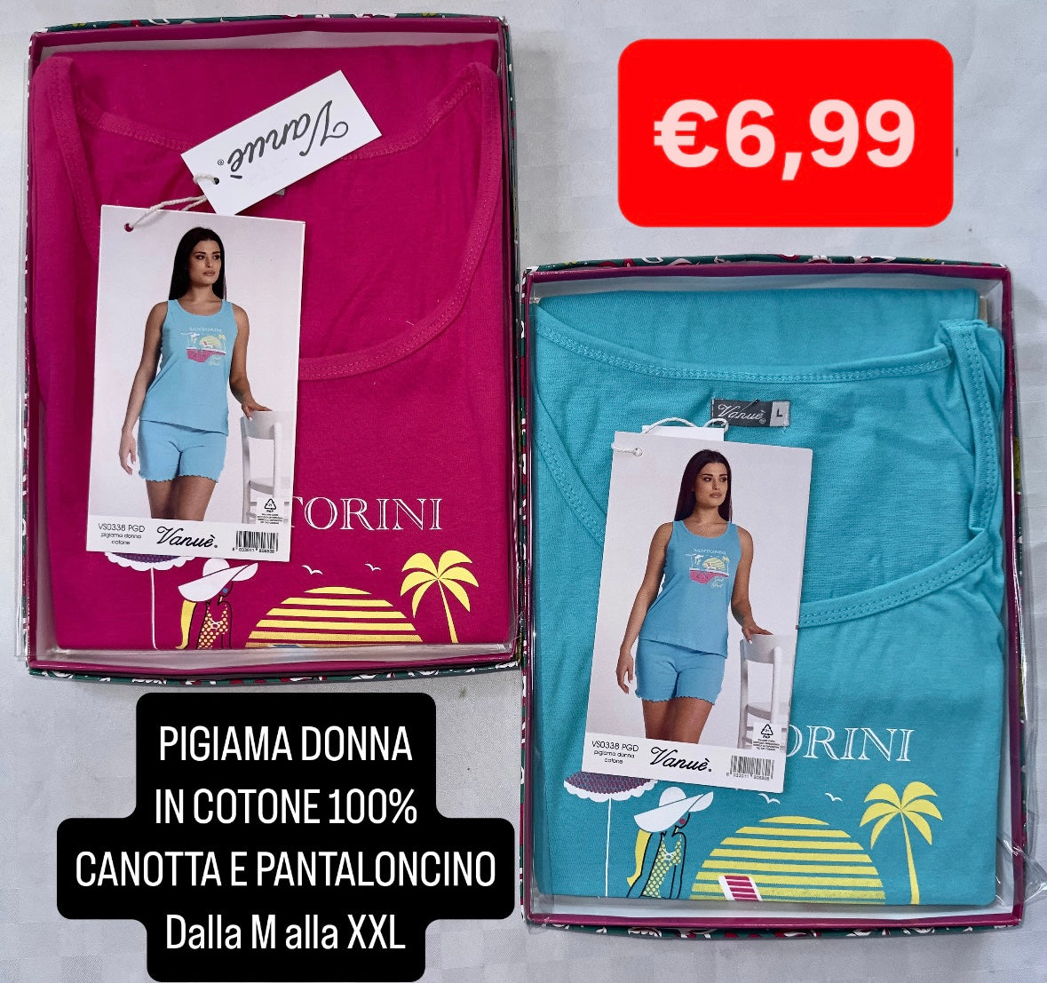 PIGIAMA DONNA IN COTONE 100% CANOTTA E PANTALONCINO