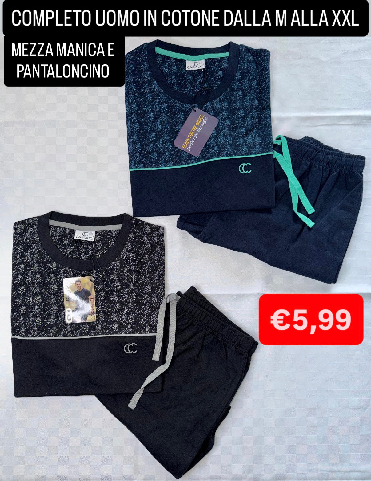 COMPLETO UOMO Mezza Manica e Pantaloncino in cotone