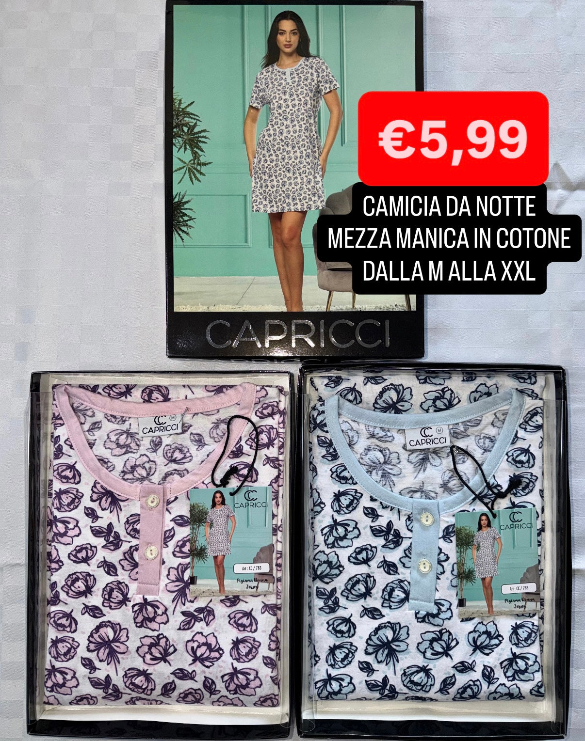 CAMICIA DA NOTTE MEZZA MANICA in 100% cotone