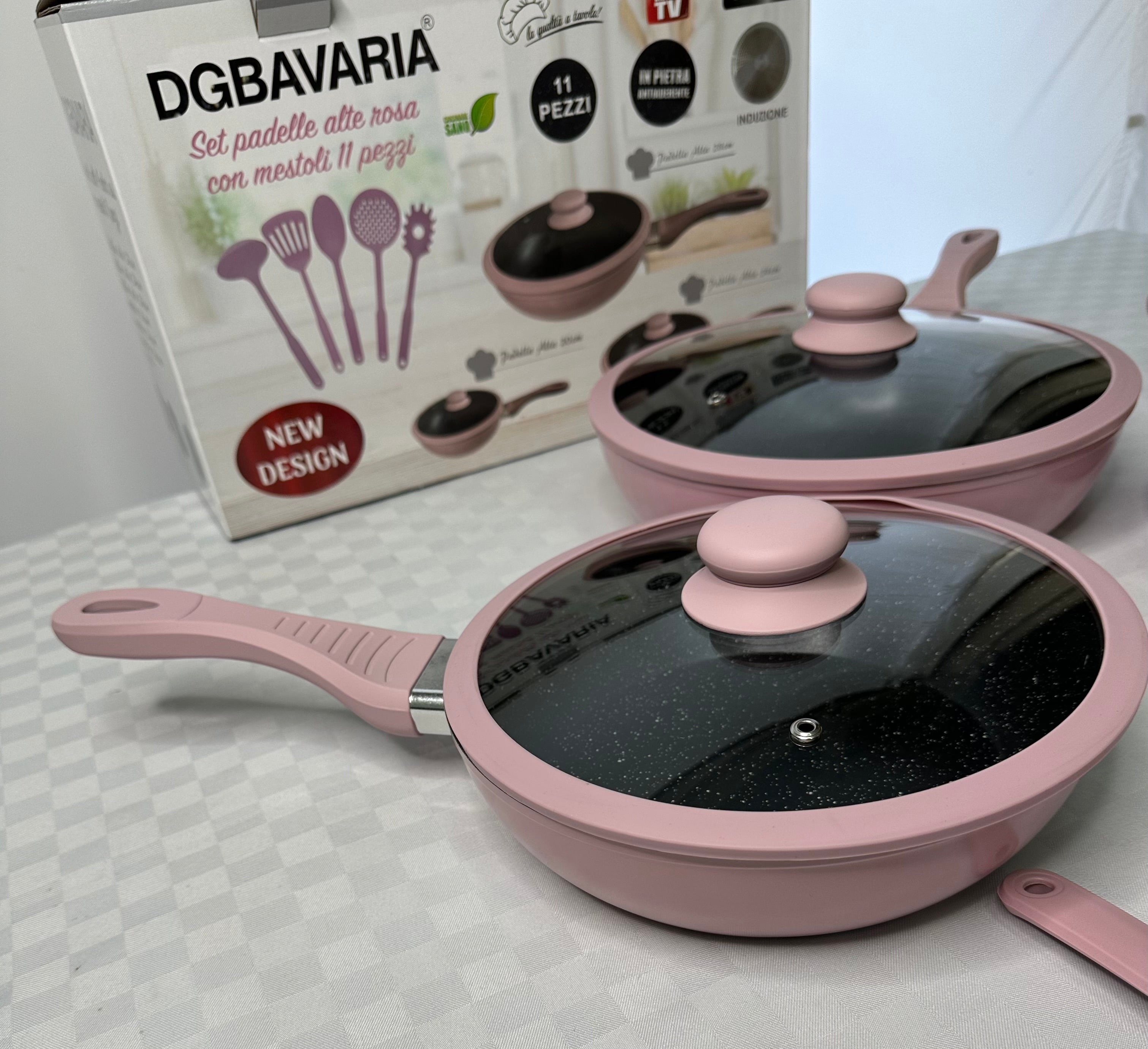 SET PADELLE BAVARIA IN PIETRA LAVICA E ANTI-ADERENTE 3 PADELLE , 3 COPERCHI e 1 UTENSILE CUCINA