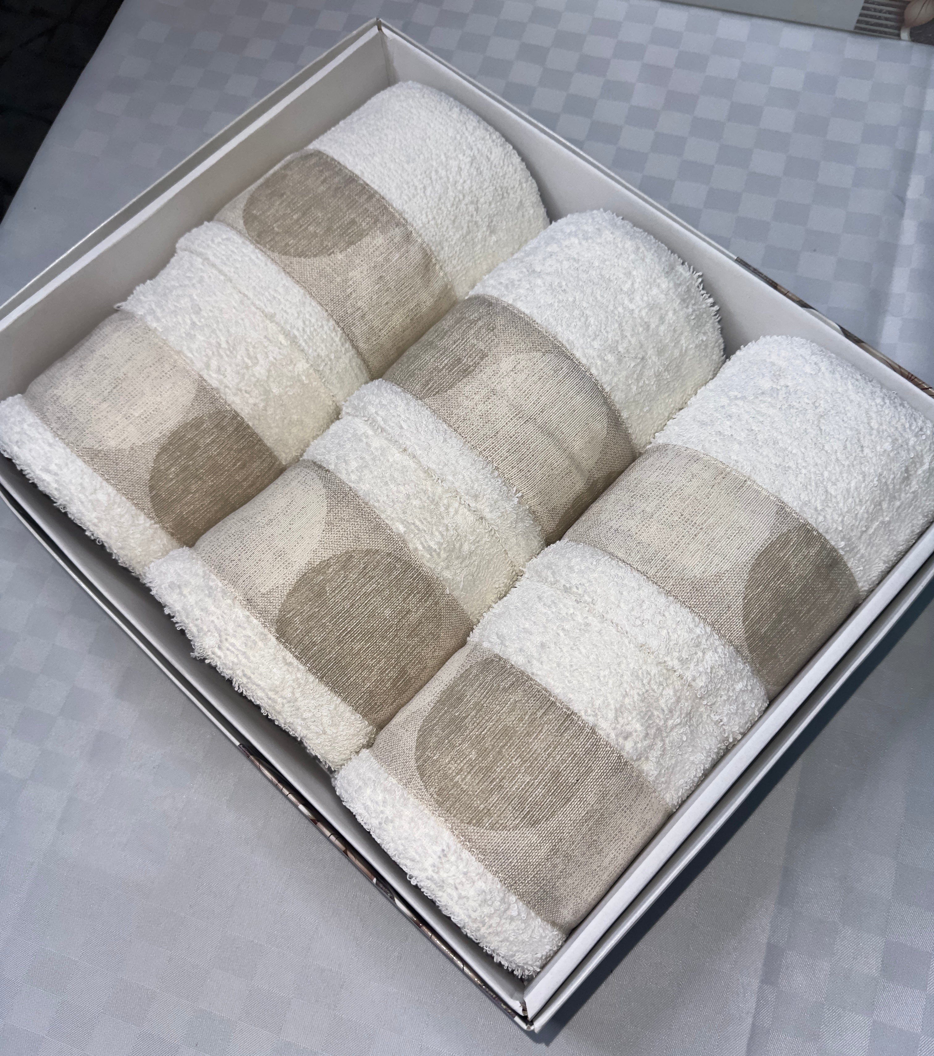 SET 6 PEZZI ASCIUGAMANO BAGNO IN SPUGNA contiene 3 Grandi Viso+3 Piccole Ospite