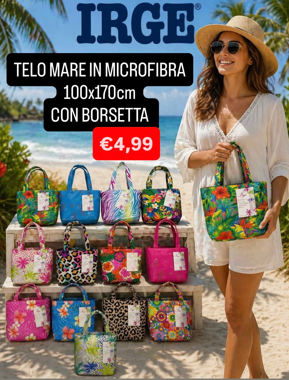 TELO MARE IN MICROFIBRA misura 100x170cm COMPRESA DI BORSETTA (Fantasia casuale)