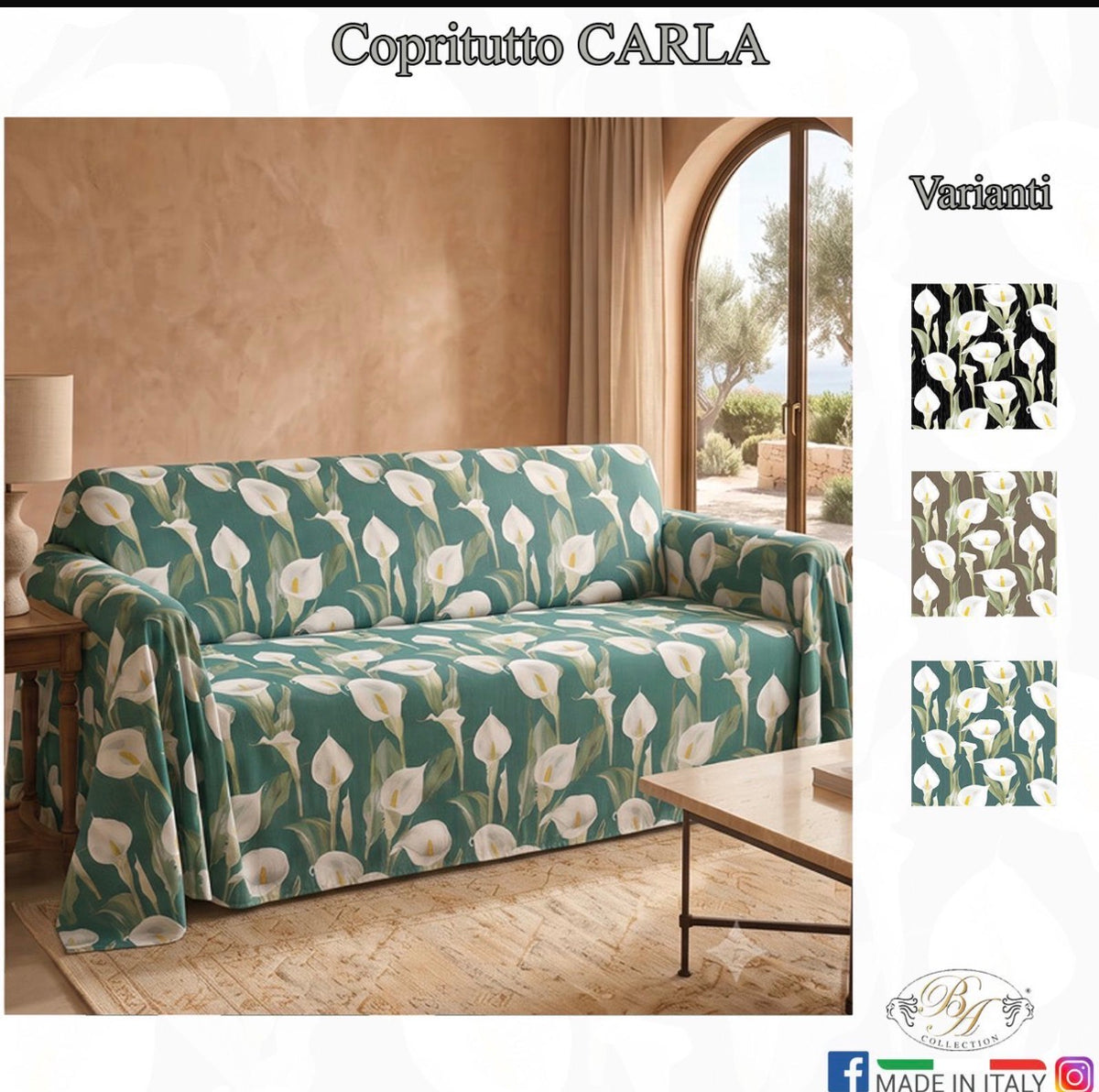 GRAN FOULARD COPRITUTTO IN COTONE 280x280cm Fantasia Carla
