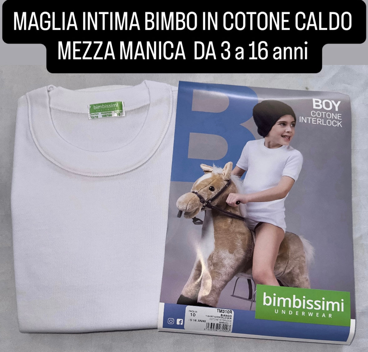 MAGLIA INTIMA MEZZA MANICA BIMBO IN COTONE CALDO