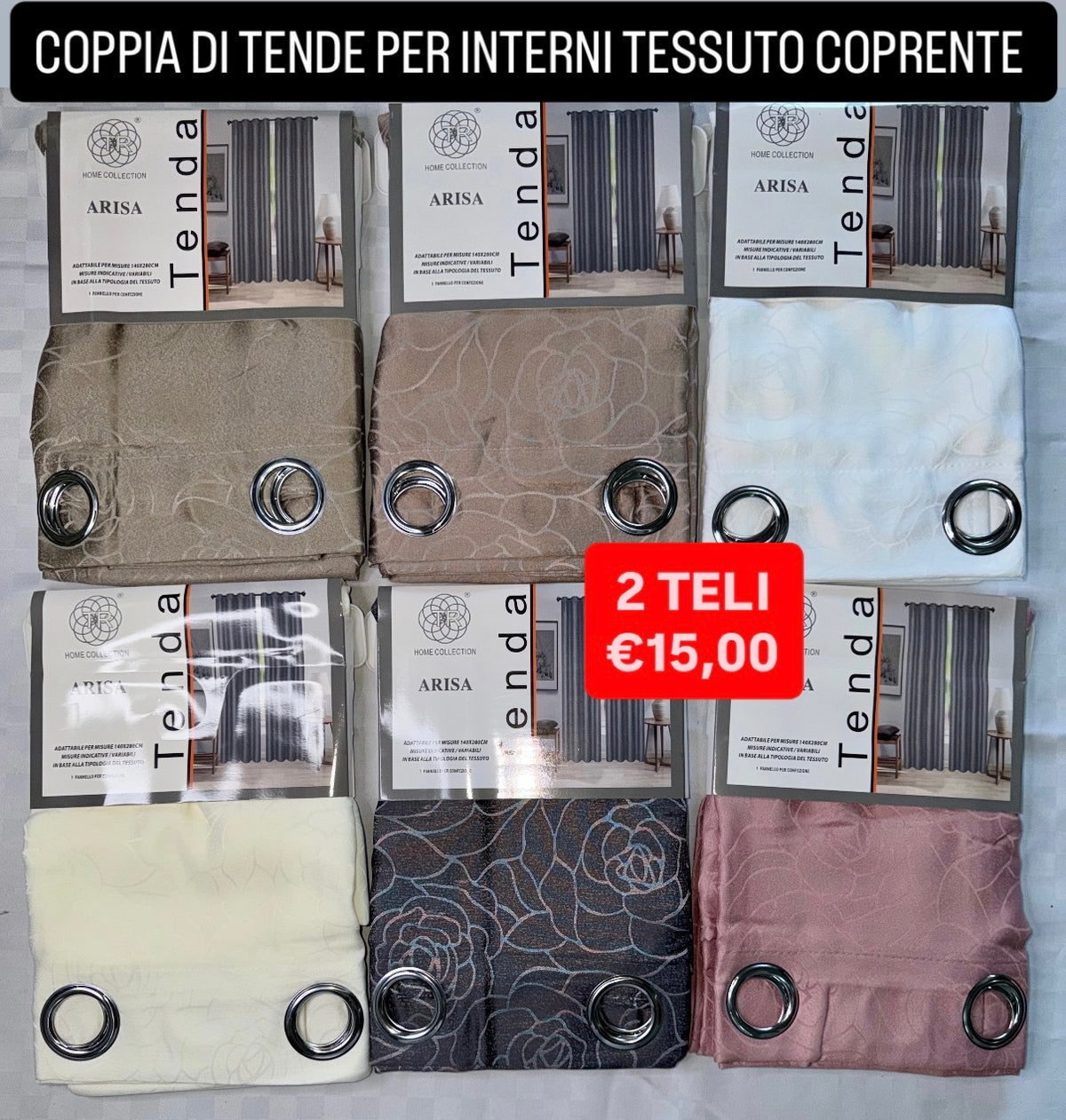 COPPIA DI TENDE PER INTERNI TESSUTO COPRENTE CONFEZIONE DA 2 TELI (OGNI TELO MISURA 140x280cm)art. Arisa