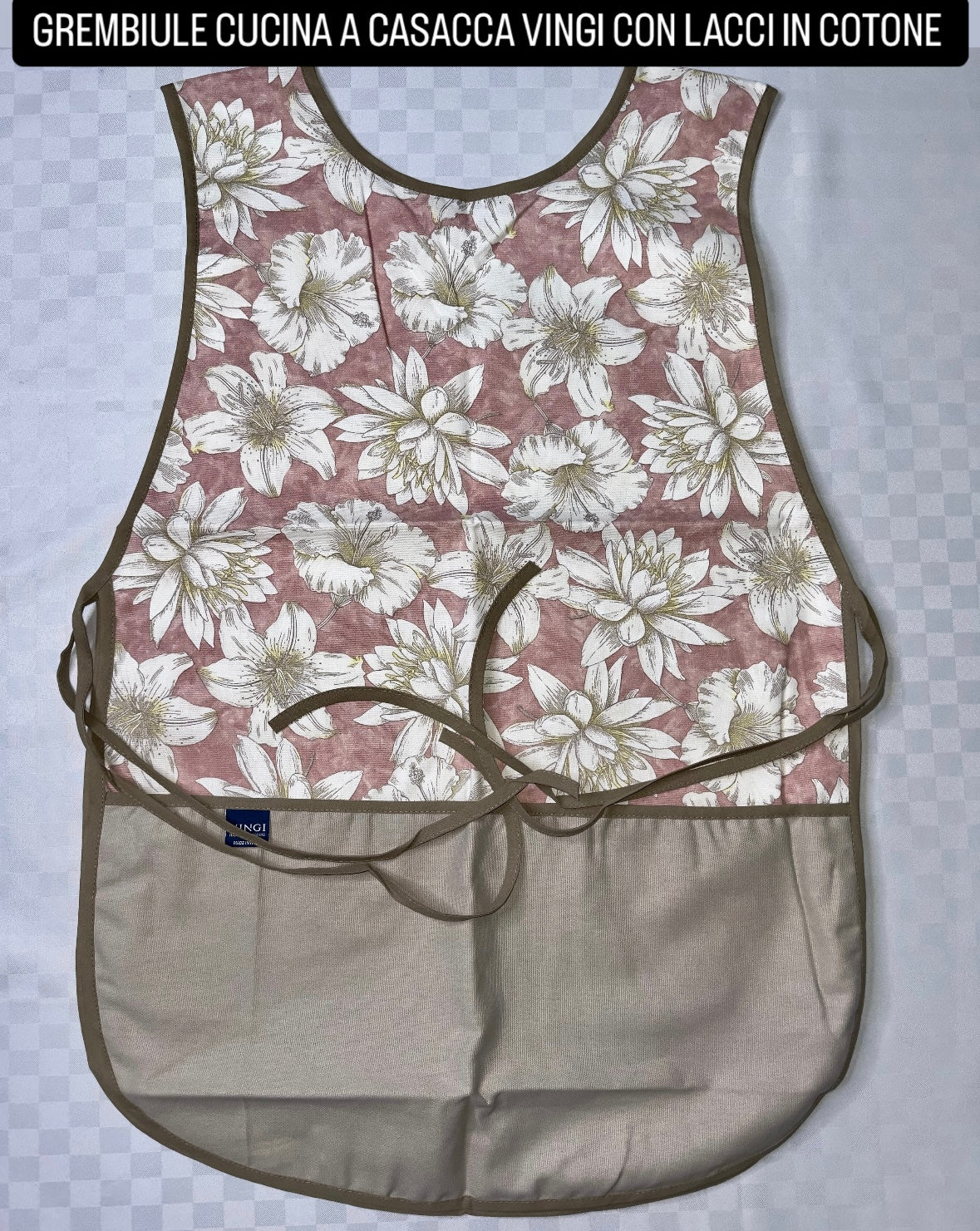 GREMBIULE CUCINA A CASACCA VINGI CON LACCI IN COTONE!
