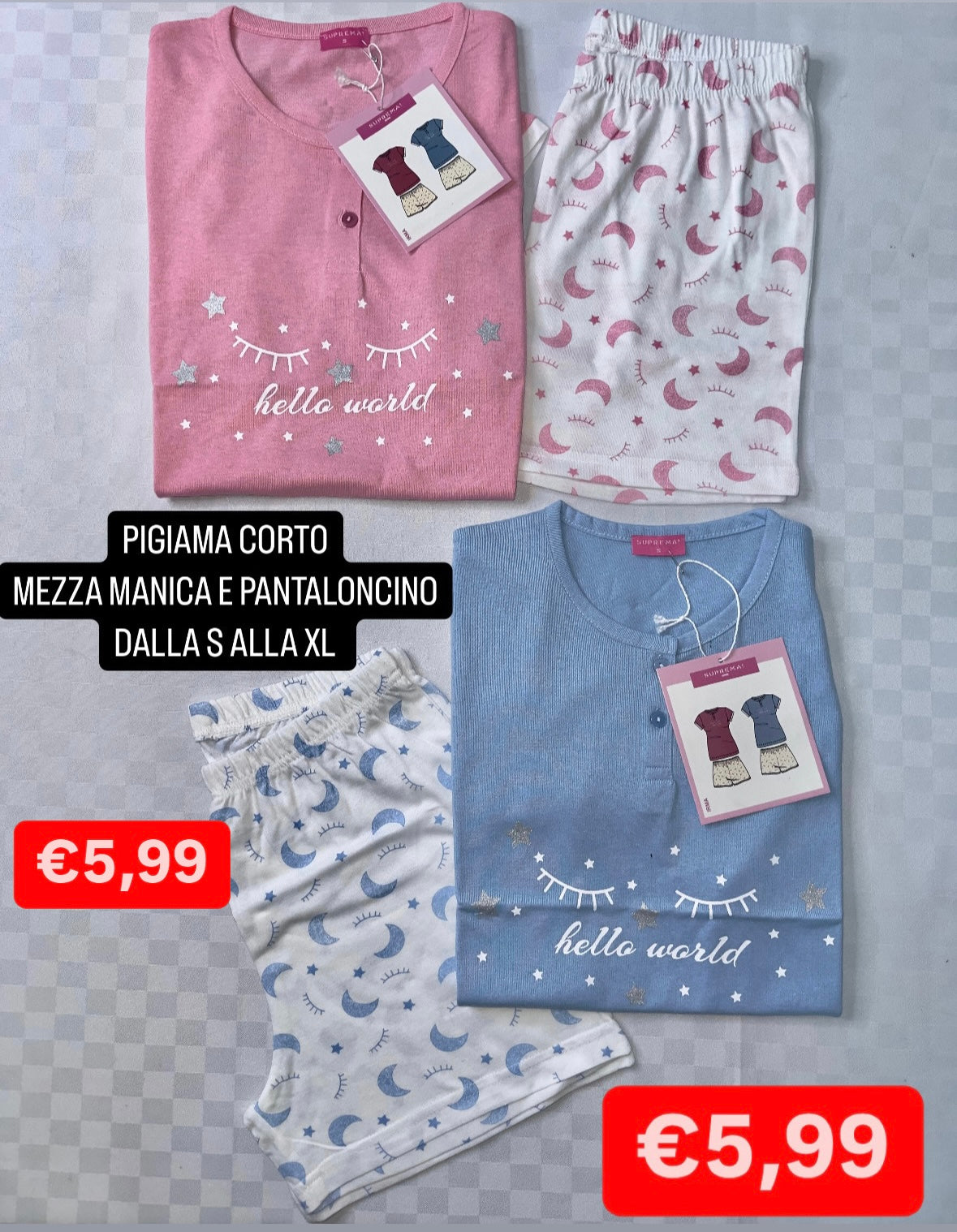 PIGIAMA DONNA MEZZA MANICA E PANTALONCINO IN COTONE