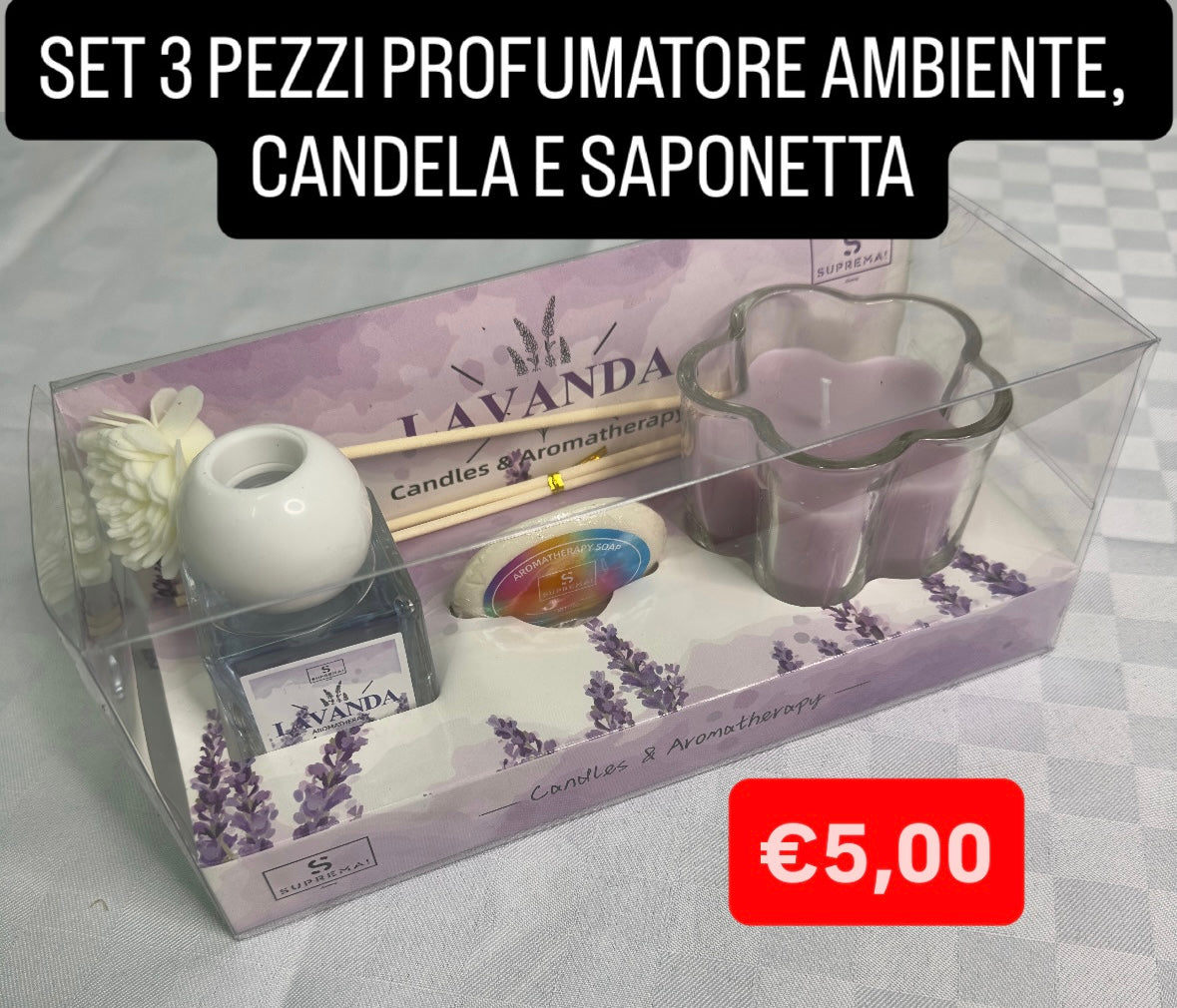 SET 3PEZZI  PROFUMATORE AMBIENTE,CANDELA E SAPONETTA