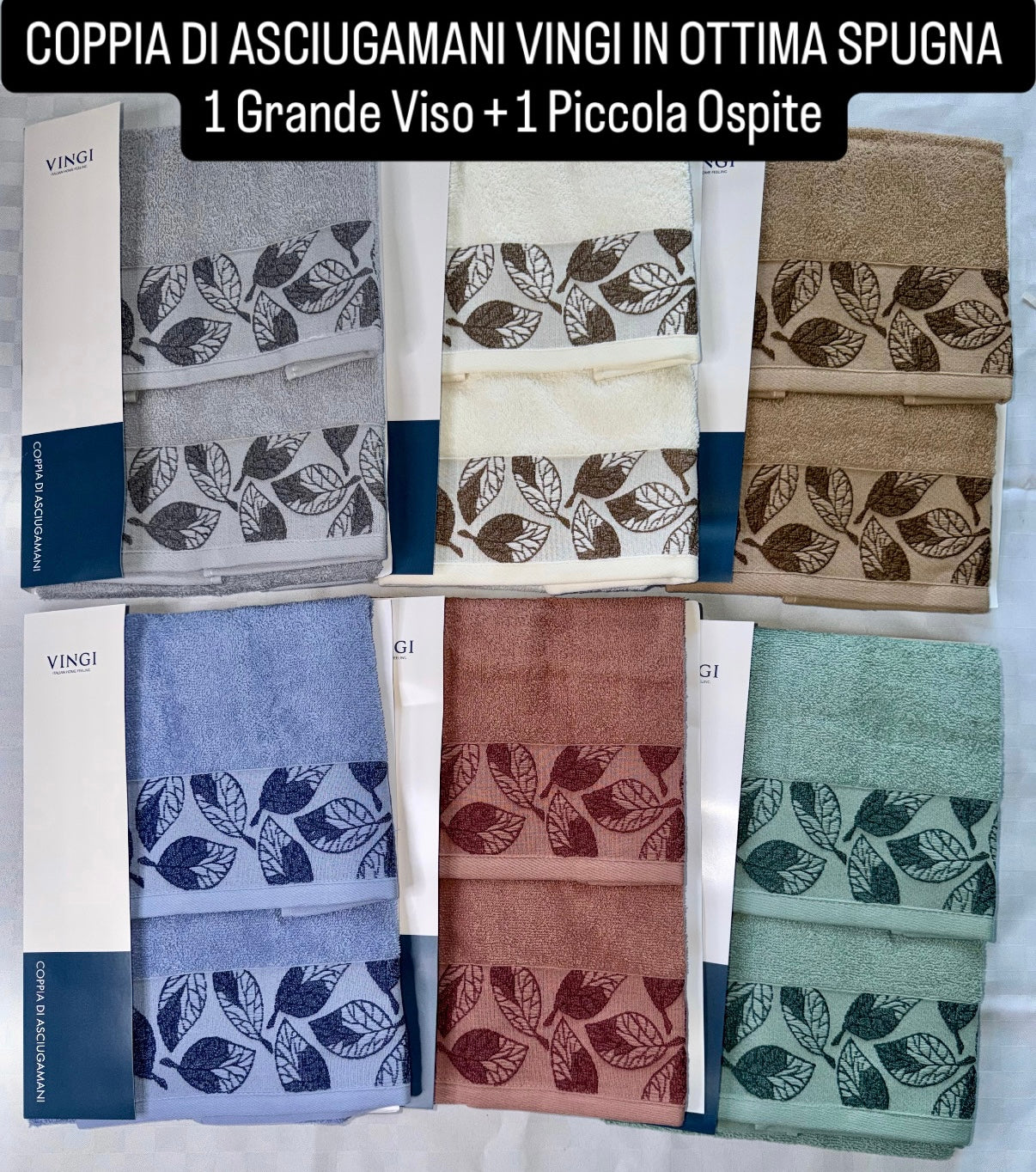 COPPIA DI ASCIUGAMANI VINGI IN OTTIMA SPUGNA contiene 1 Grande Viso + 1 Piccola Ospite