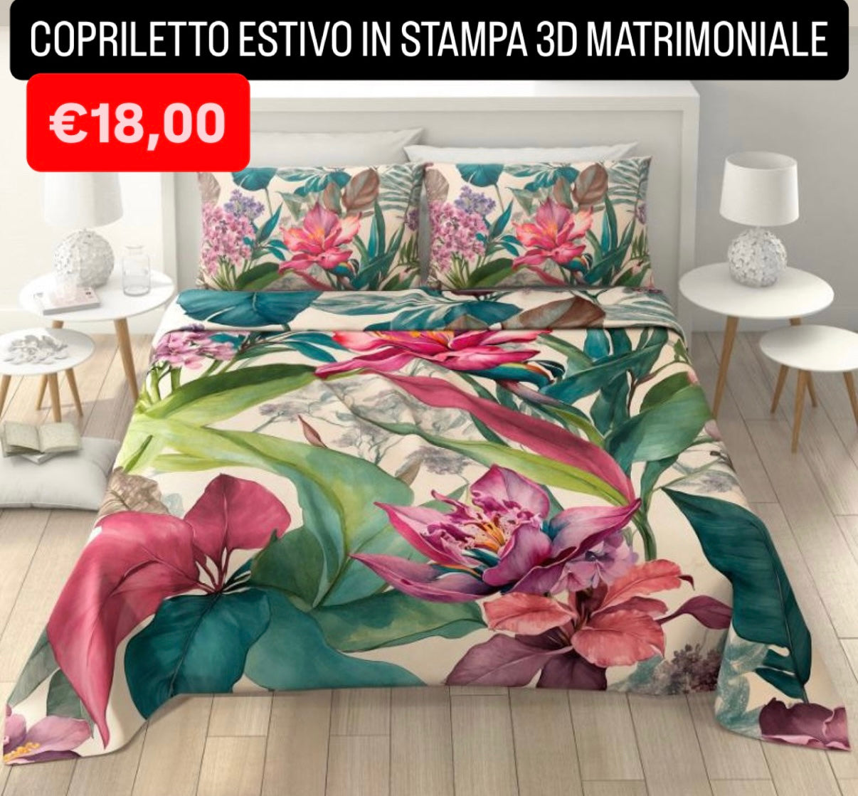 COPRILETTO ESTIVO IN STAMPA 3D MATRIMONIALE misura 260x250cm