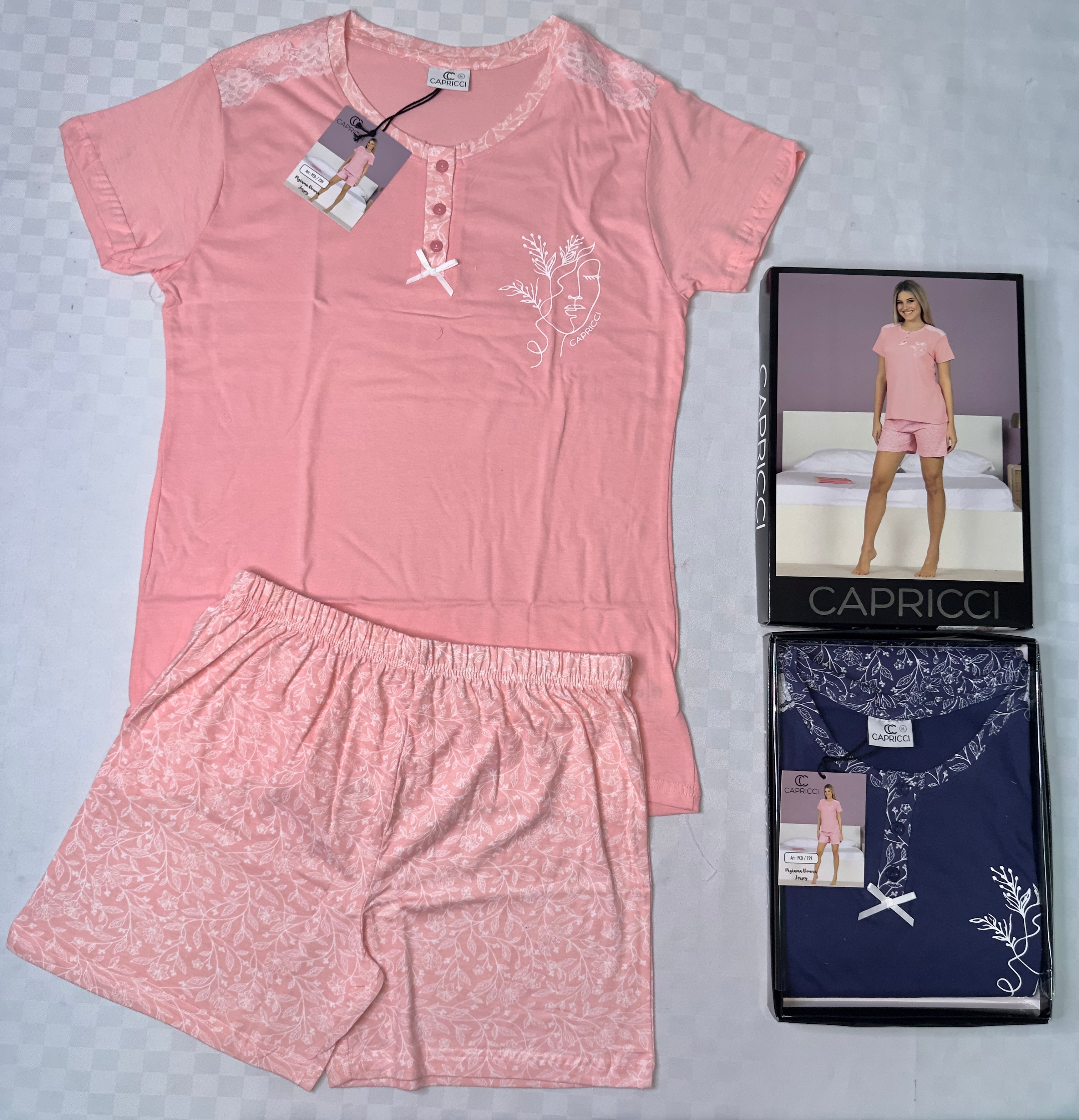 PIGIAMA DONNA IN COTONE 100% MEZZA MANICA E PANTALONCINO