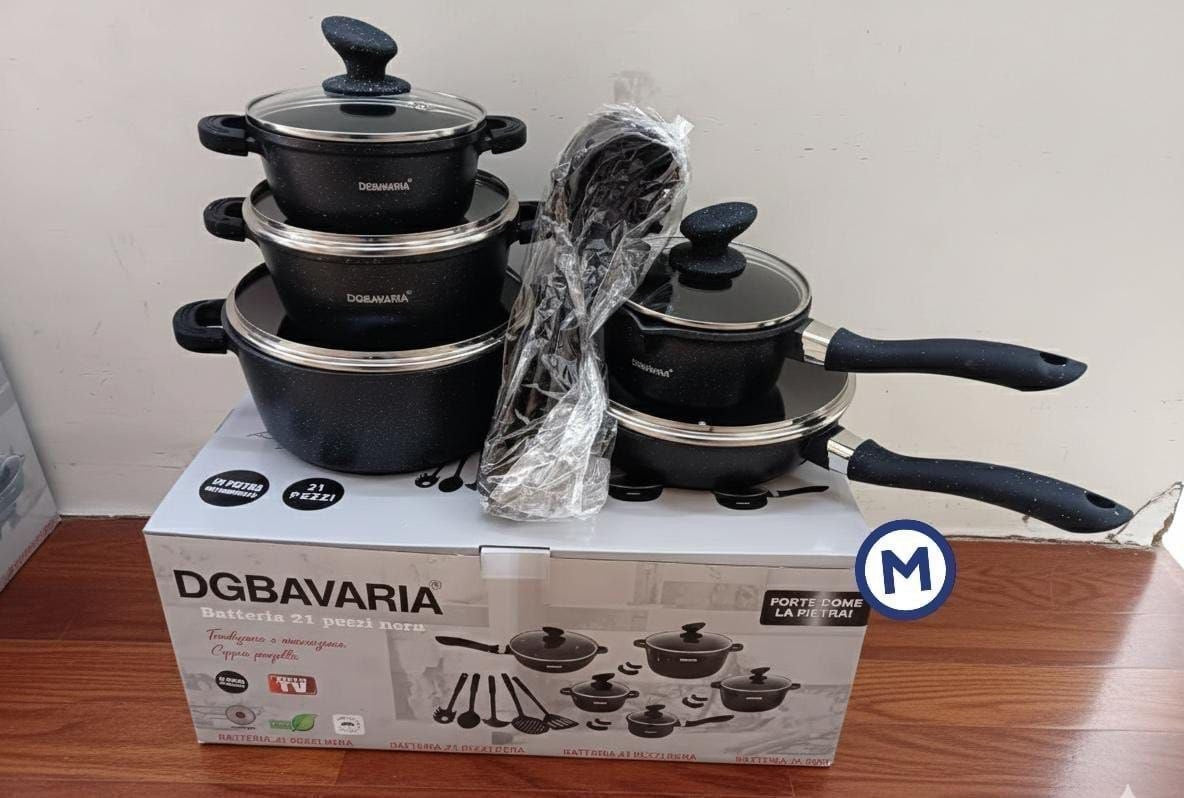 SET BATTERIA DI PENTOLE IN PIETRA LAVICA E ANTI-ADERENTE contiene 5 Pentole , 5 Coperchi e 5 Utensili da cucina
