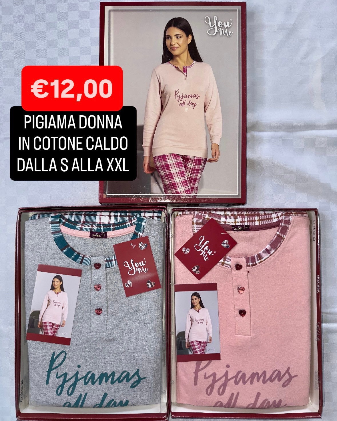PIGIAMA DONNA IN COTONE CALDO Manica lunga e Pantalone lungo