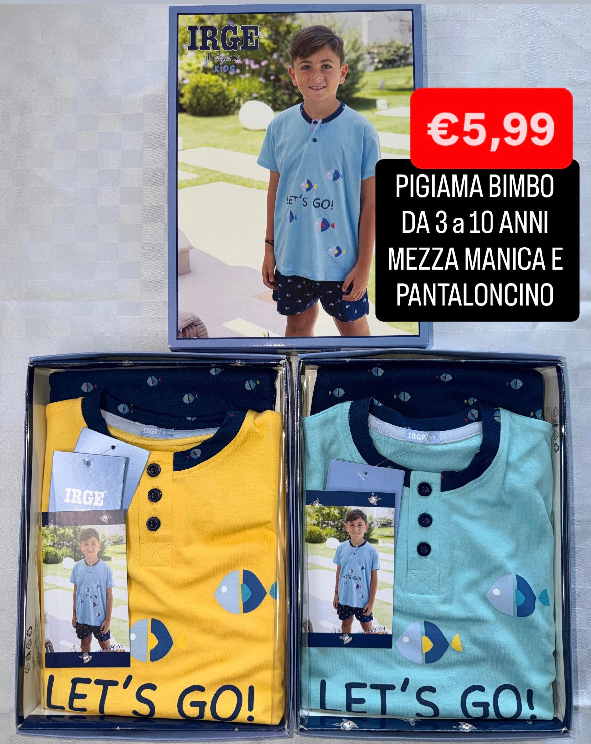 PIGIAMA BIMBO IN 100% COTONE Mezza manica e Pantaloncino