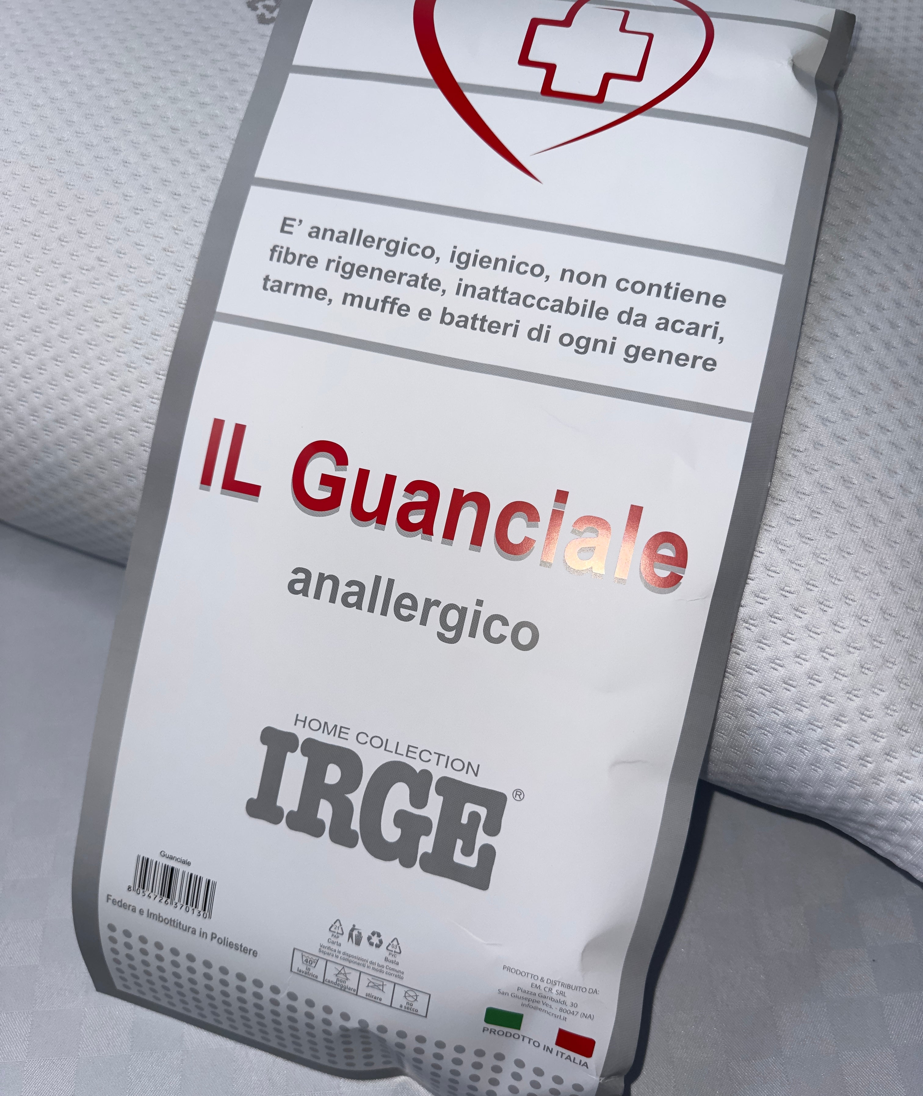 GUANCIALE CUSCINO IRGE ANALLERGICO E ANTI ACARO