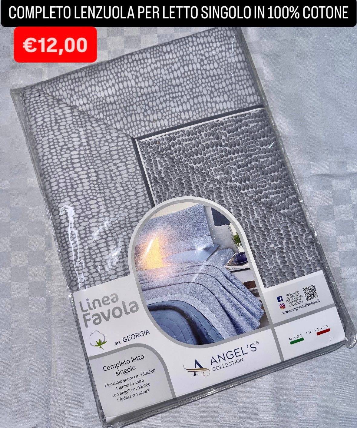 COMPLETO LENZUOLA SINGOLO IN 100% COTONE Lenzuolo sopra,Lenzuolo sotto con angoli e Federa
