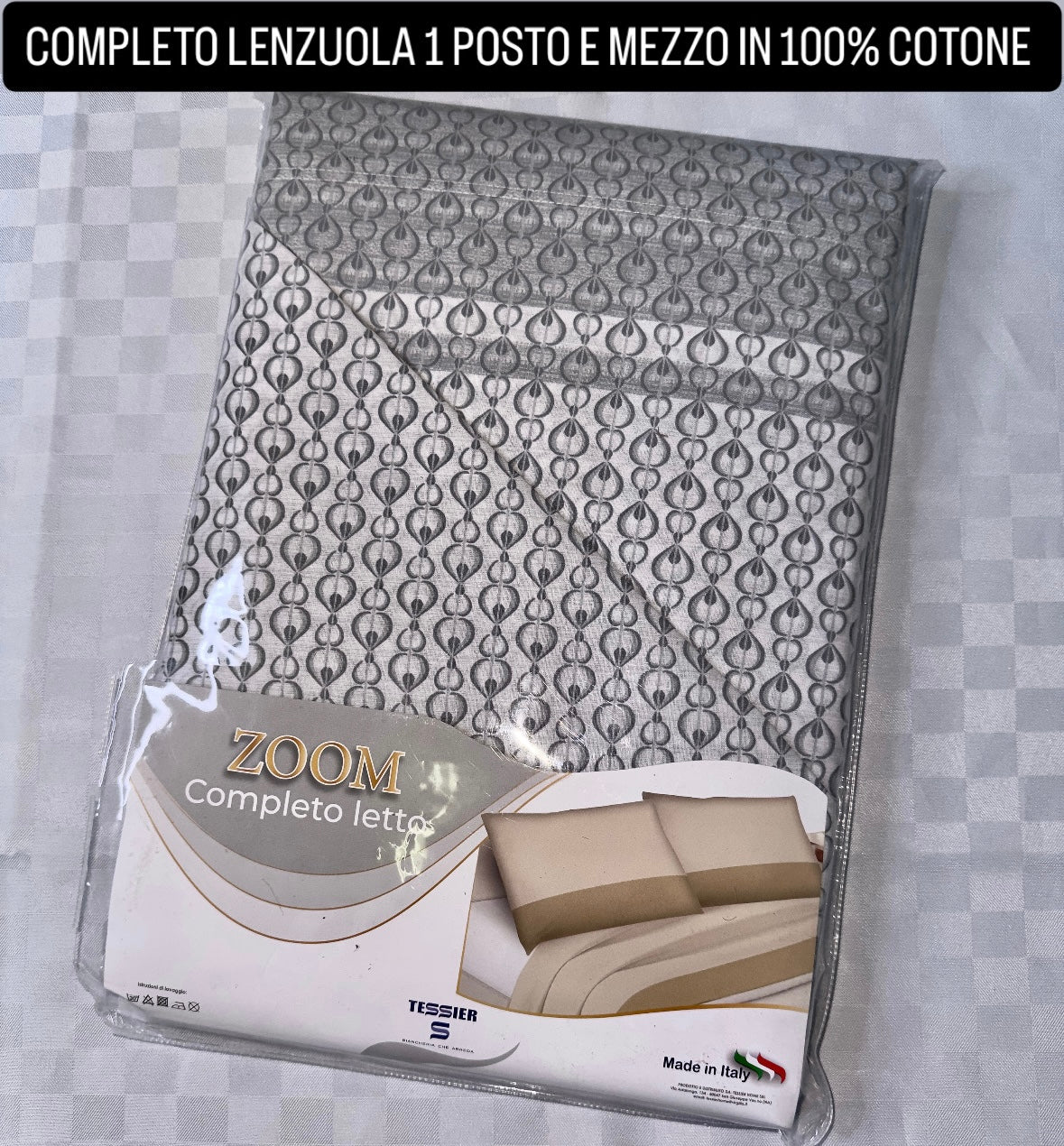 COMPLETO LENZUOLA 1 POSTO E MEZZO IN 100% COTONE Lenzuolo sopra, Lenzuolo sotto con angoli e Federe