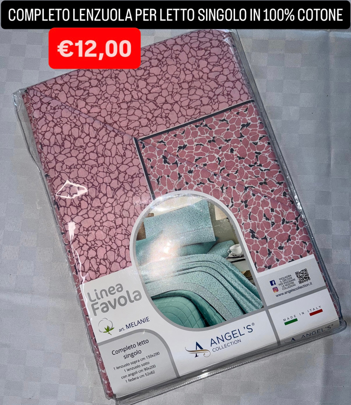 COMPLETO LENZUOLA SINGOLO IN 100% COTONE Lenzuolo sopra,Lenzuolo sotto con angoli e Federa