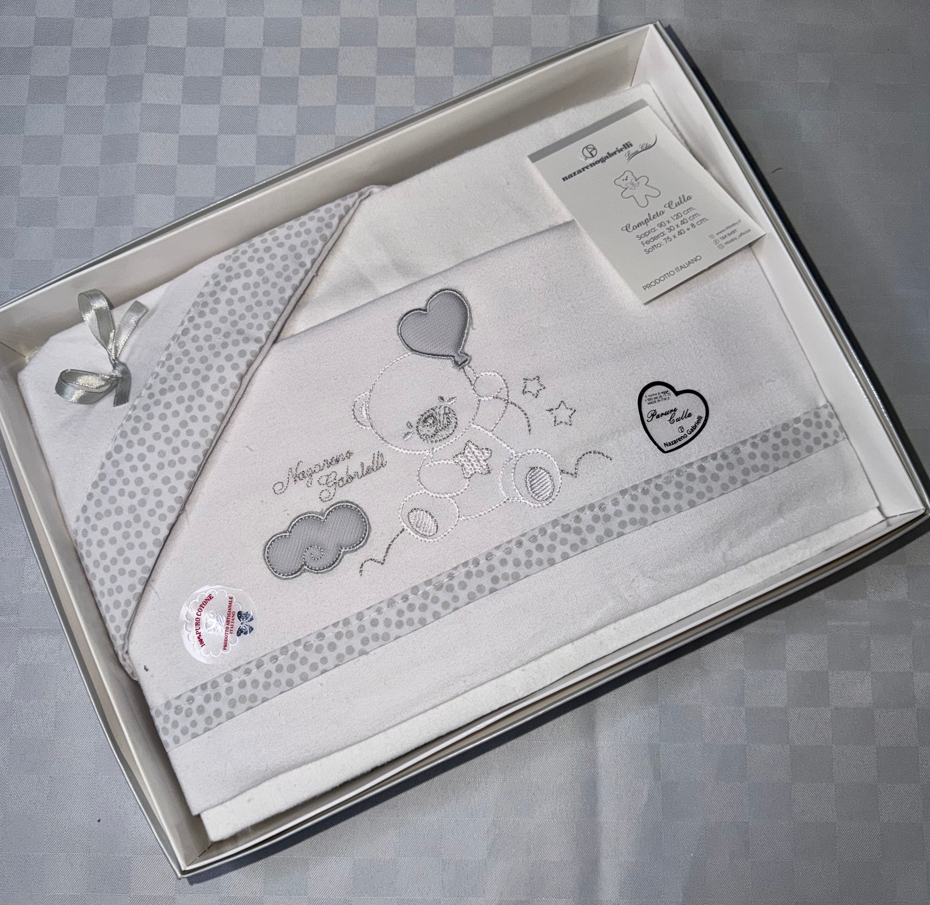 COMPOSE LENZUOLA NEONATO PER CARROZZINA INVERNALE IN FLANELLA 100% Lenzuolo sopra 90x120cm , Lenzuolo sotto con angoli 75x40cm e Federa 30x40cm