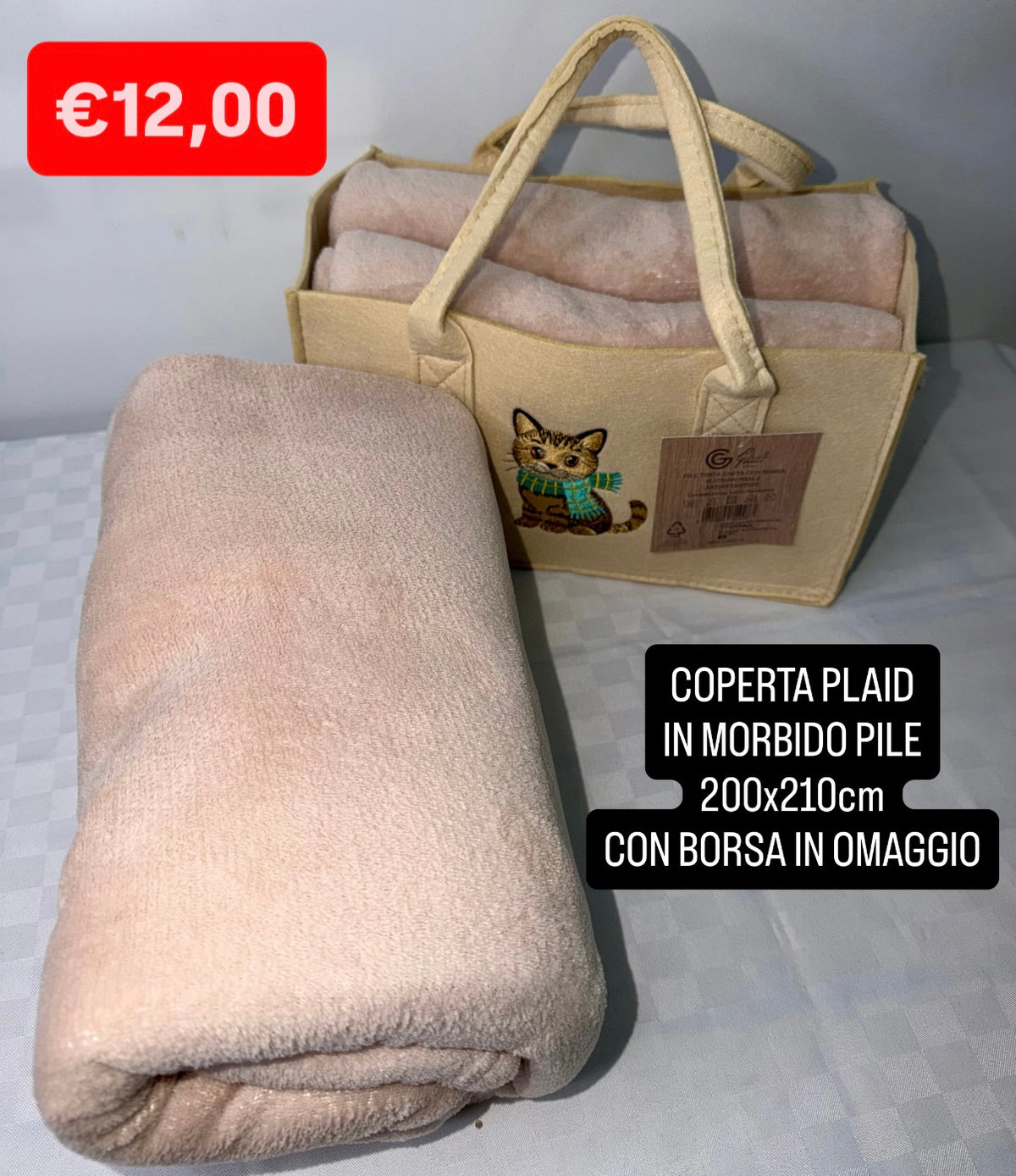 COPERTA PLAID IN MORBIDO PILE misura 200x210cm (COMPRESA DI BORSA IN OMAGGIO)