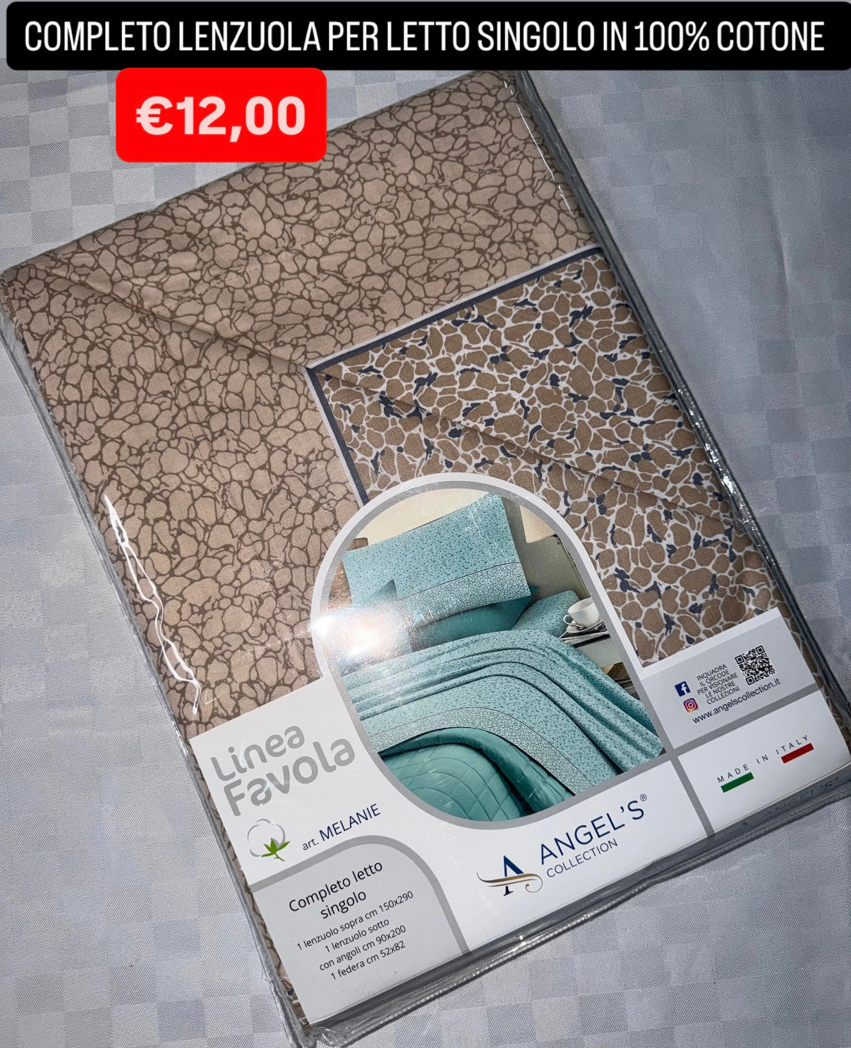 COMPLETO LENZUOLA SINGOLO IN 100% COTONE Lenzuolo sopra,Lenzuolo sotto con angoli e Federa