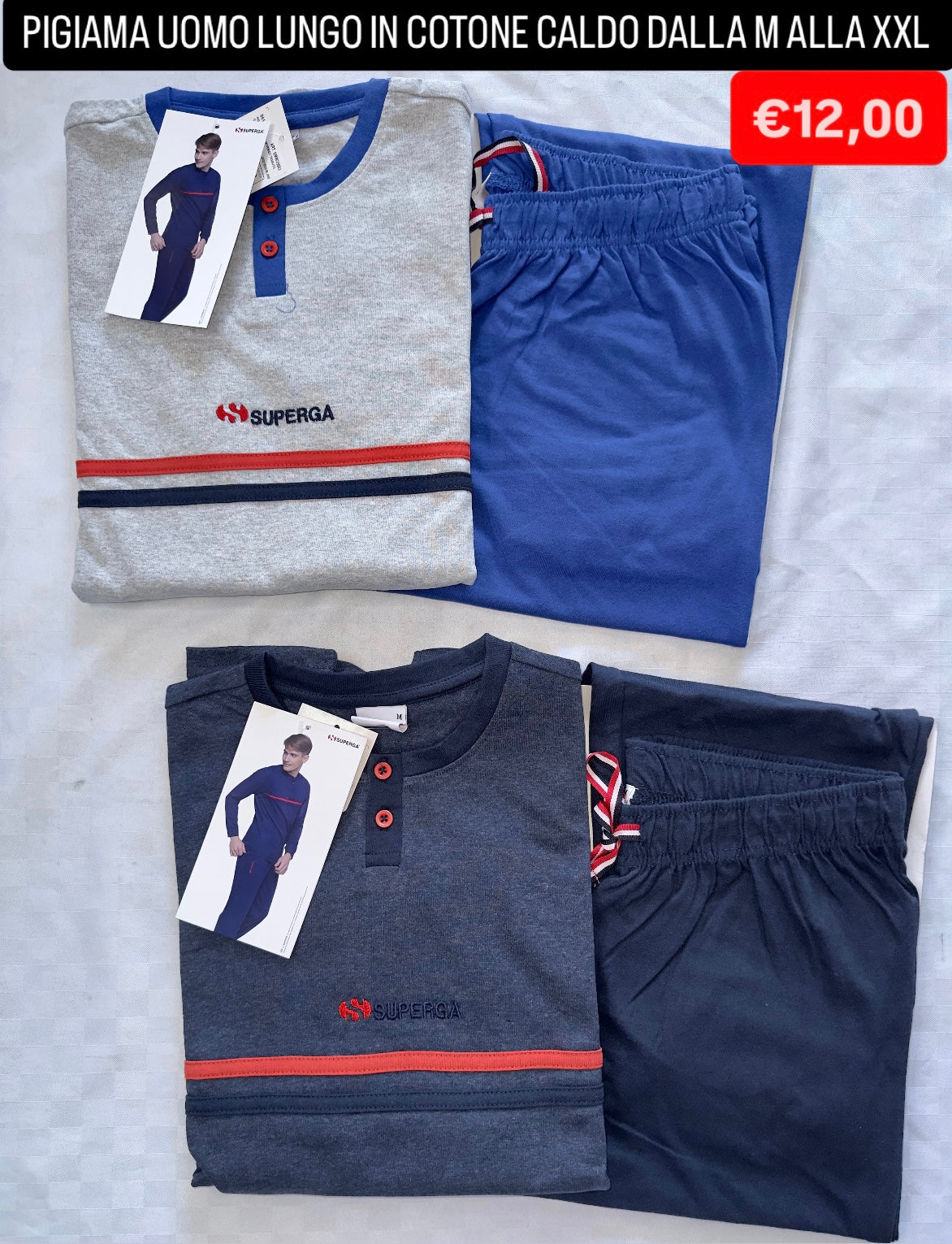 PIGIAMA UOMO IN COTONE CALDO Manica lunga e Pantalone lungo