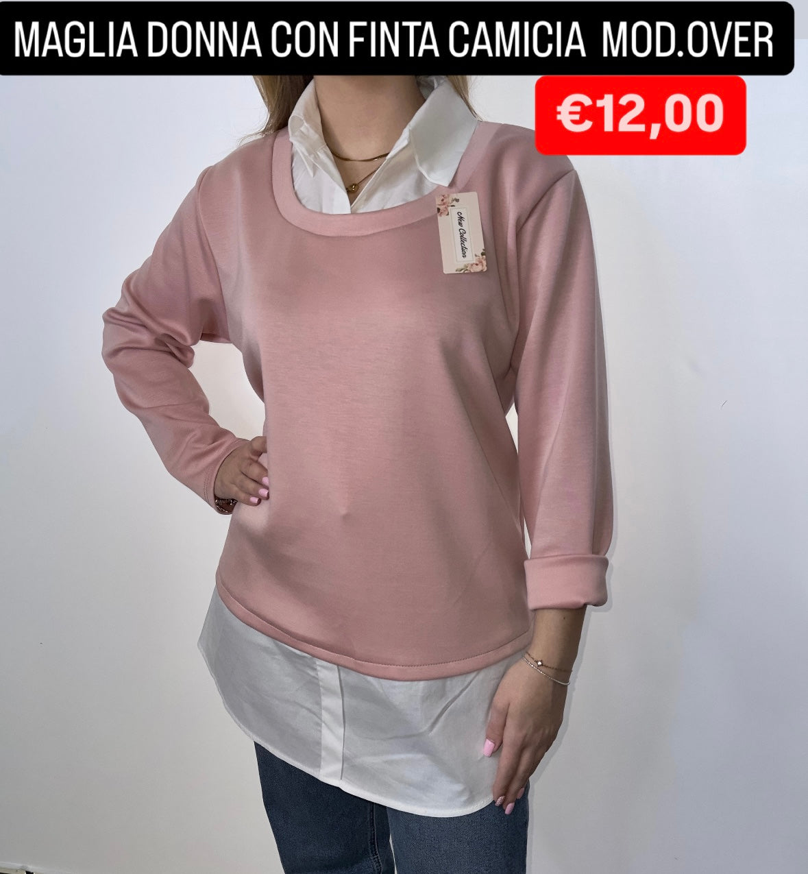 MAGLIA DONNA CON FINTA CAMICIA MODELLO OVER TAGLIA UNICA