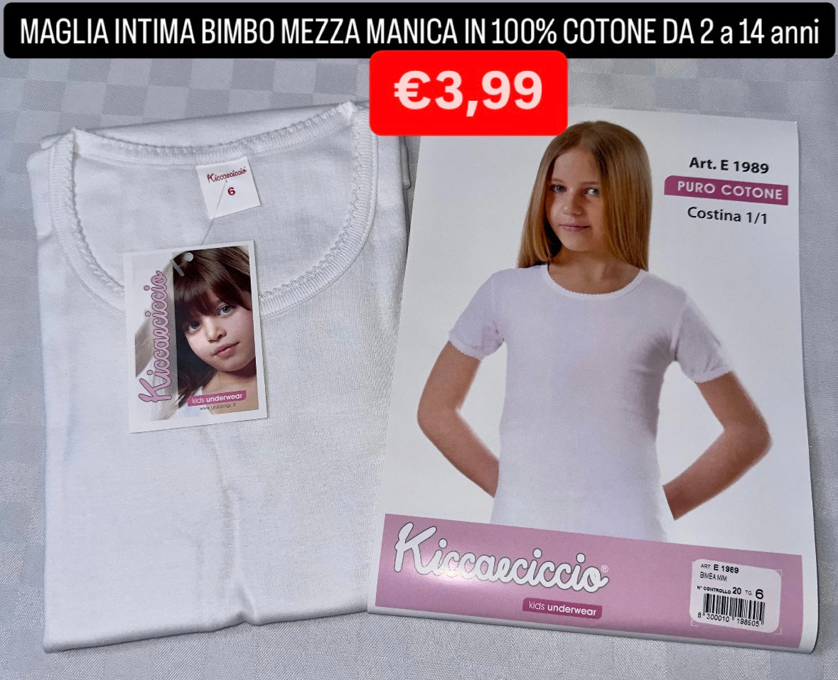 MAGLIA INTIMA BIMBA MEZZA MANICA IN 100% COTONE COLORE BIANCO