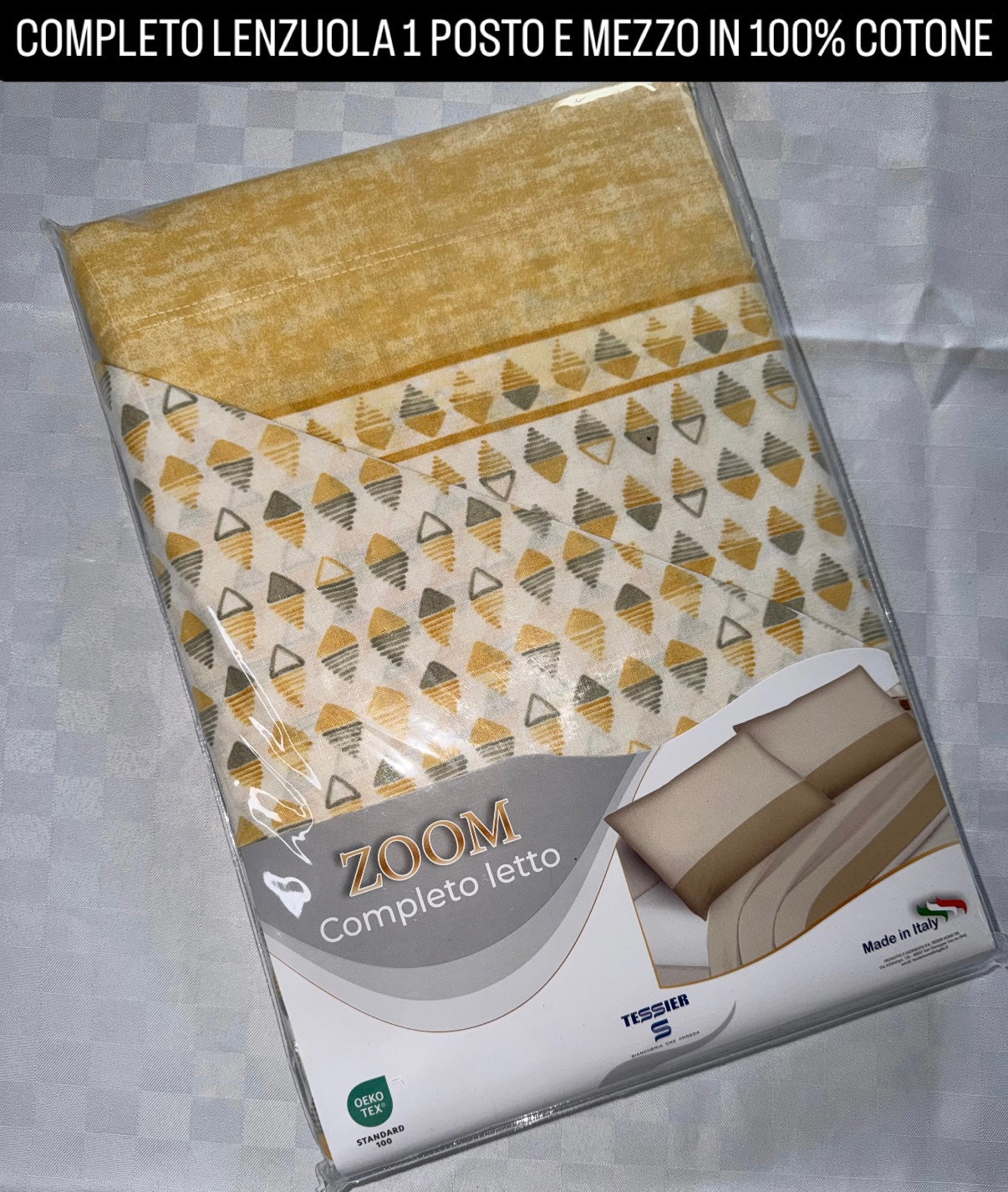 COMPLETO LENZUOLA 1 POSTO E MEZZO IN 100% COTONE Lenzuolo sopra, Lenzuolo sotto con angoli e Federe