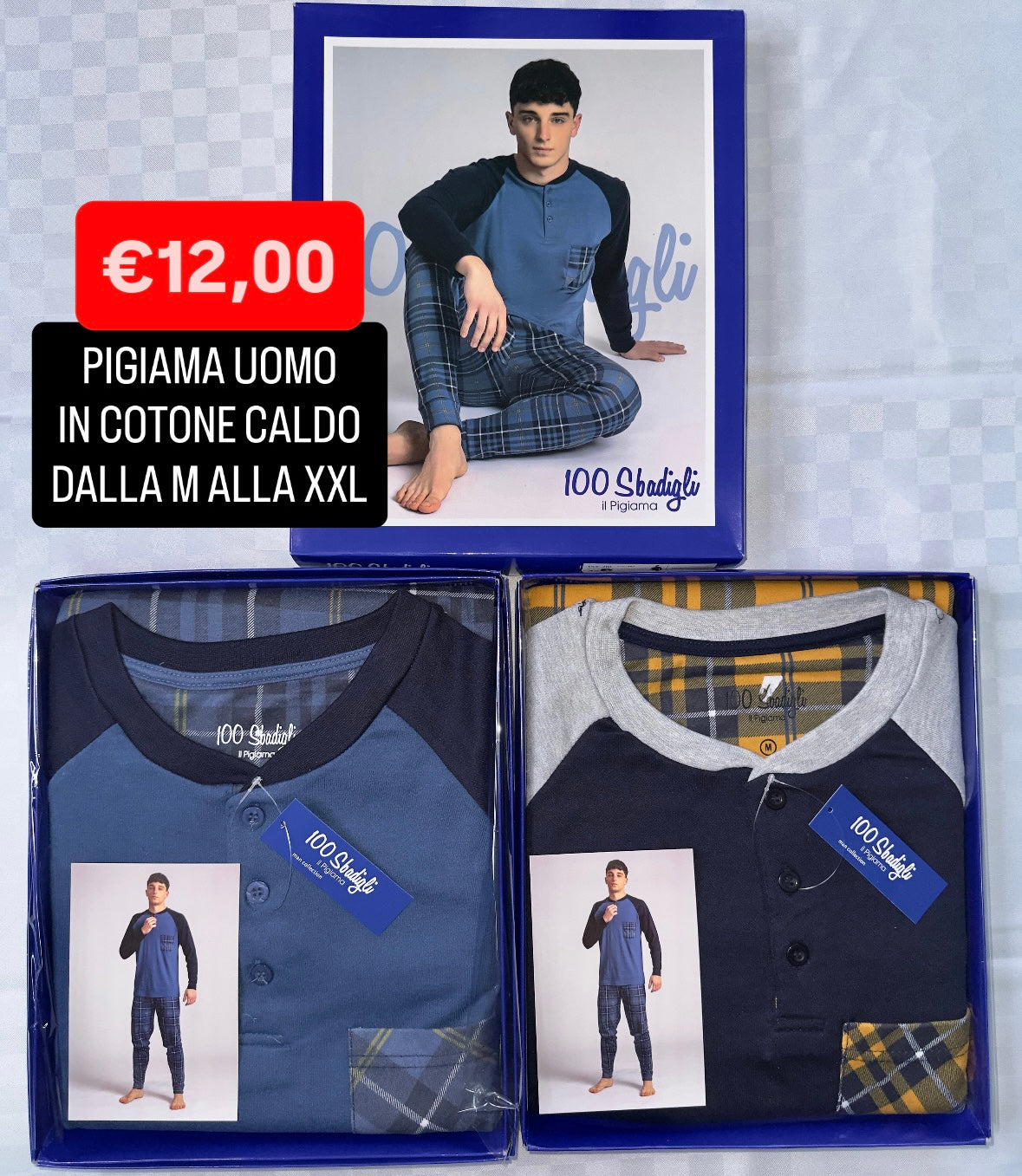 PIGIAMA UOMO IN COTONE CALDO Manica lunga e Pantalone lungo