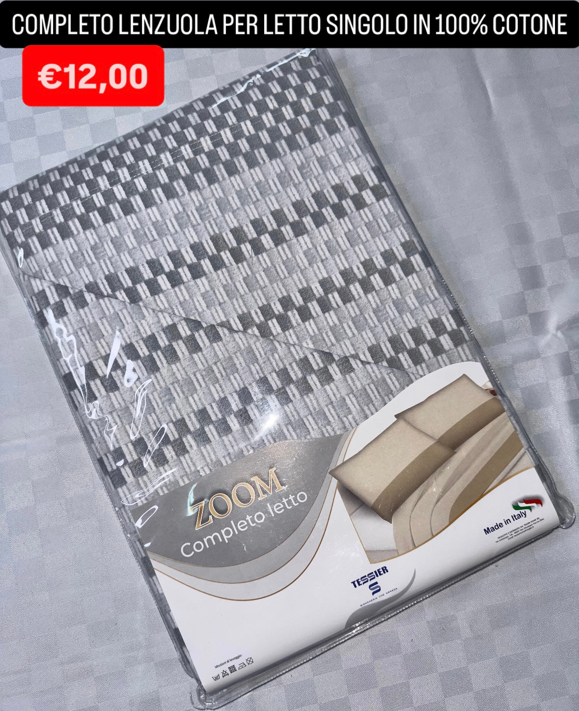 COMPLETO LENZUOLA SINGOLO IN 100% COTONE Lenzuolo sopra,Lenzuolo sotto con angoli e Federa