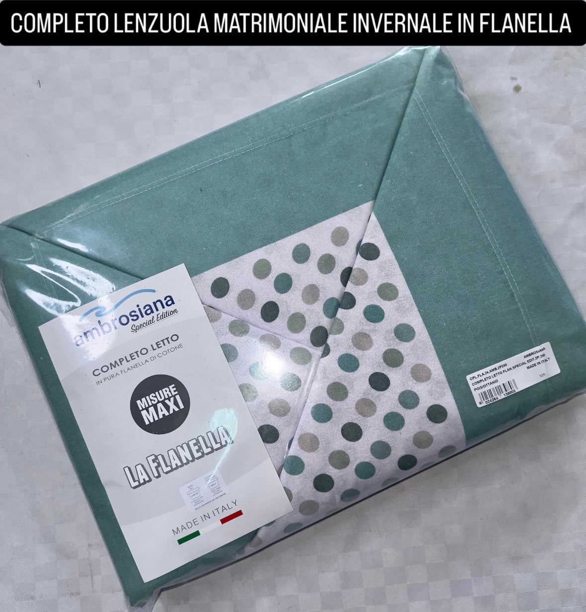 COMPLETO LENZUOLA MATRIMONIALE IN FLANELLA Lenzuolo sopra,Lenzuolo sotto con angoli e due federe