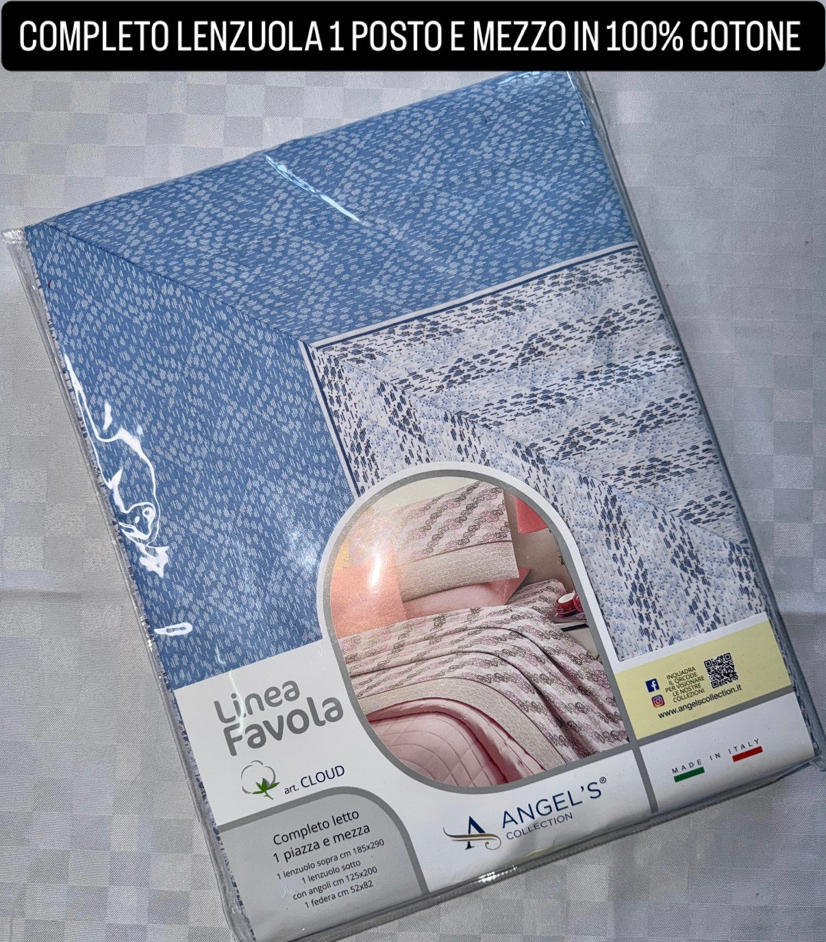 COMPLETO LENZUOLA 1 POSTO E MEZZO IN 100% COTONE contiene Lenzuolo sopra, Lenzuolo sotto con angoli e Federe