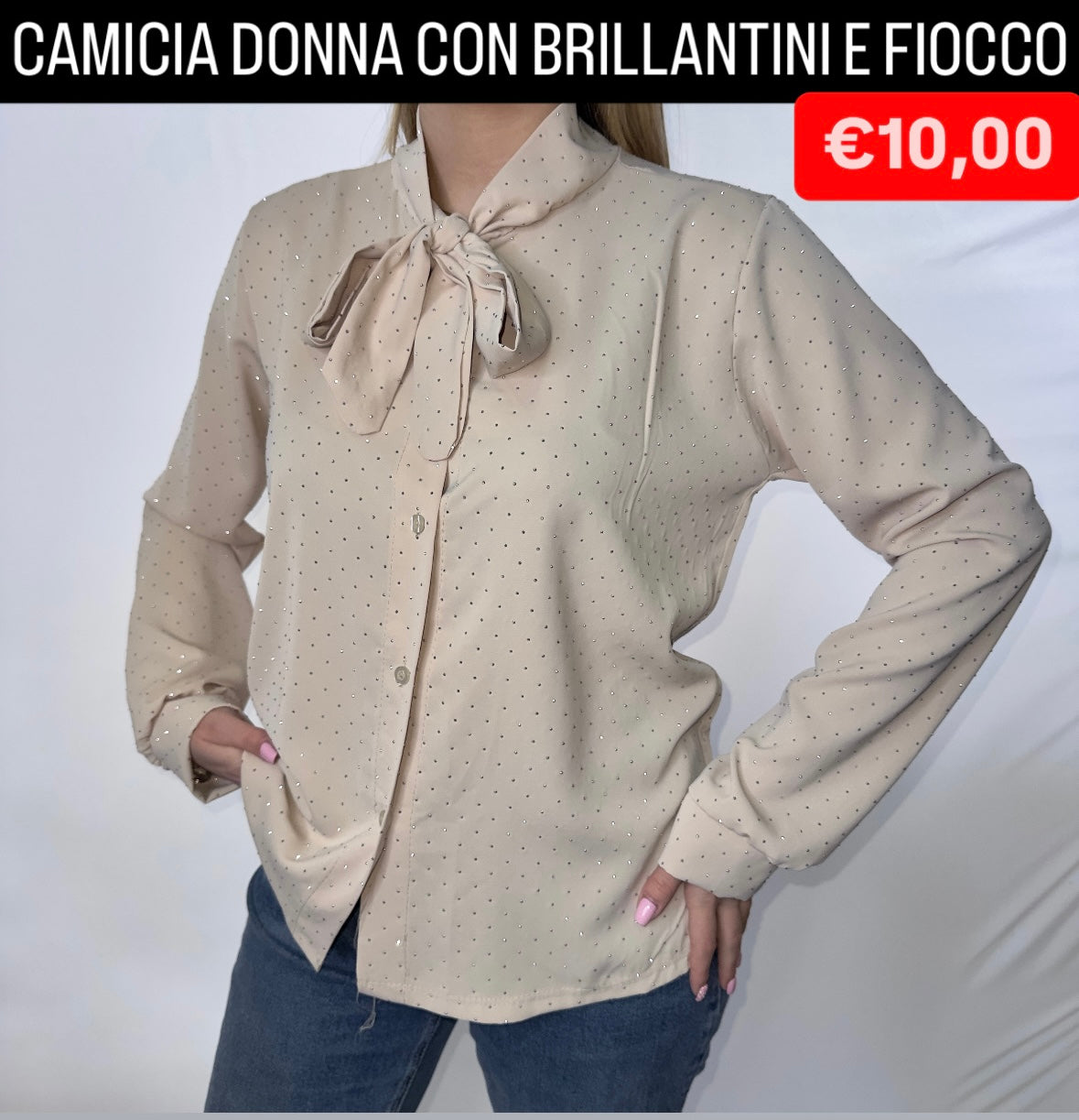 CAMICIA DONNA CON BRILLANTINI E FIOCCO Taglia unica