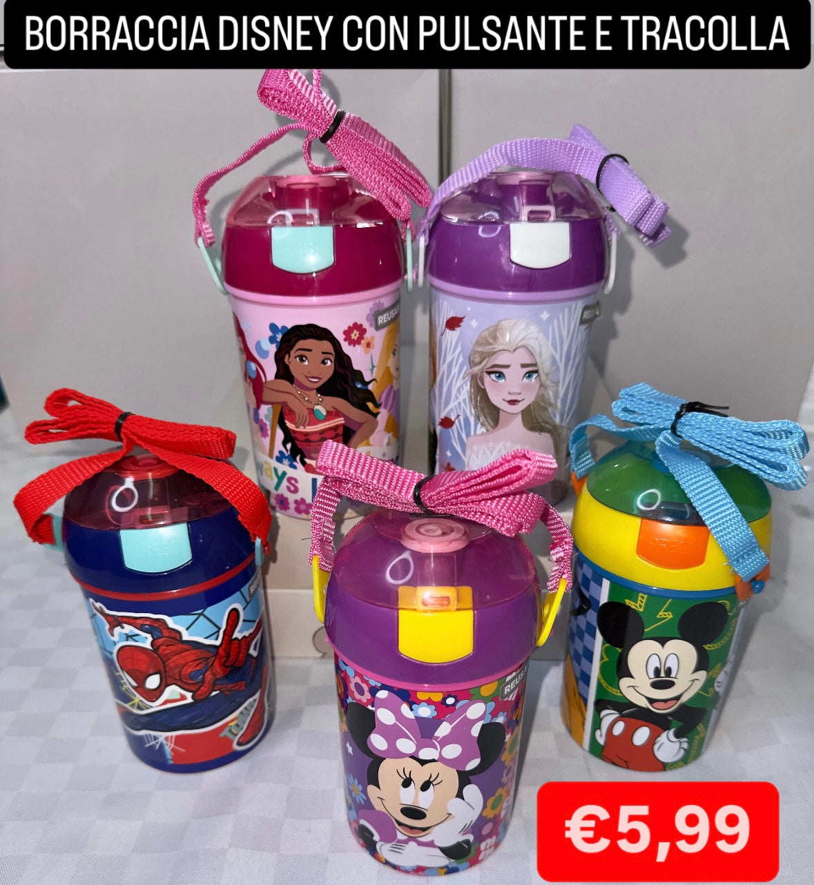 BORRACCIA BIMBO/A CON PULSANTE E TRACOLLA 450ml