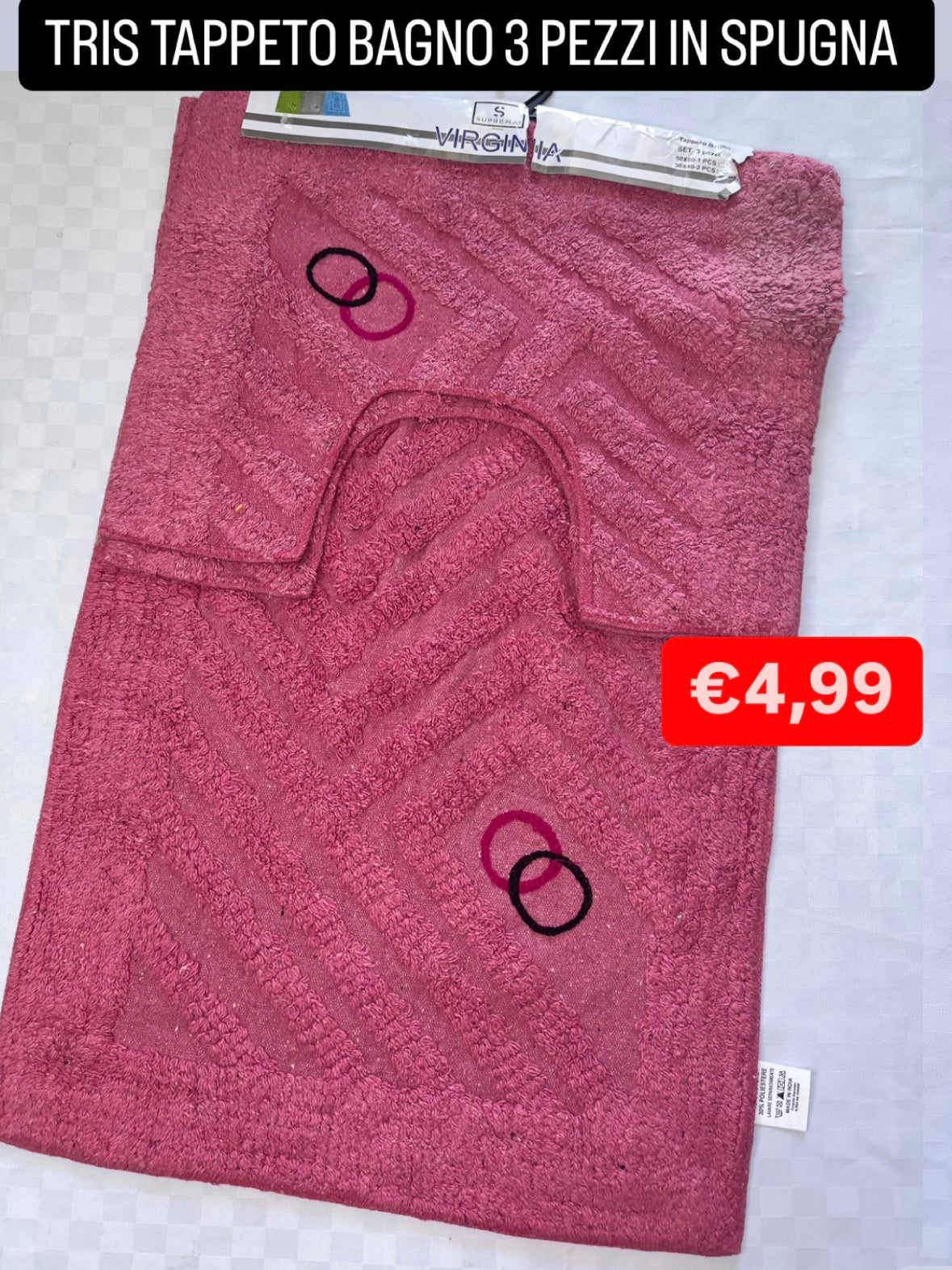 TRIS TAPPETO BAGNO 3 PEZZI IN SPUGNA