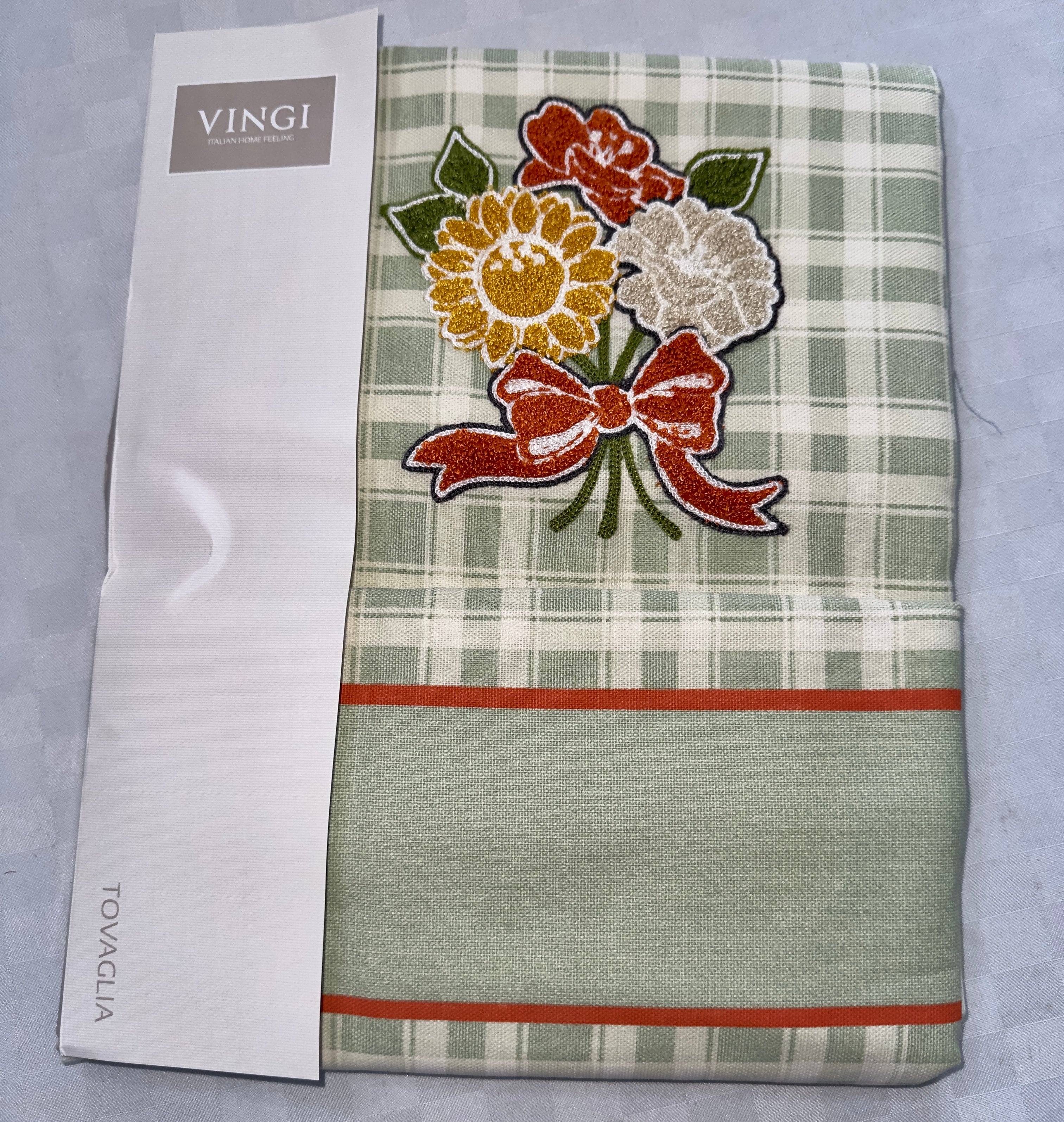 TOVAGLIA DA TAVOLA VINGI CON RICAMO X12 PERSONE (140x240cm) IN COTONE 100%
