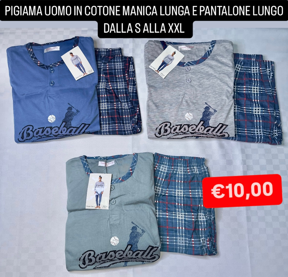 PIGIAMA UOMO IN COTONE MANICA LUNGA E PANTALONE LUNGO