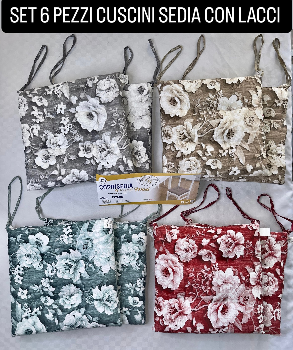 SET 6 PEZZI CUSCINI SEDIA CON LACCI Fantasia Alessia